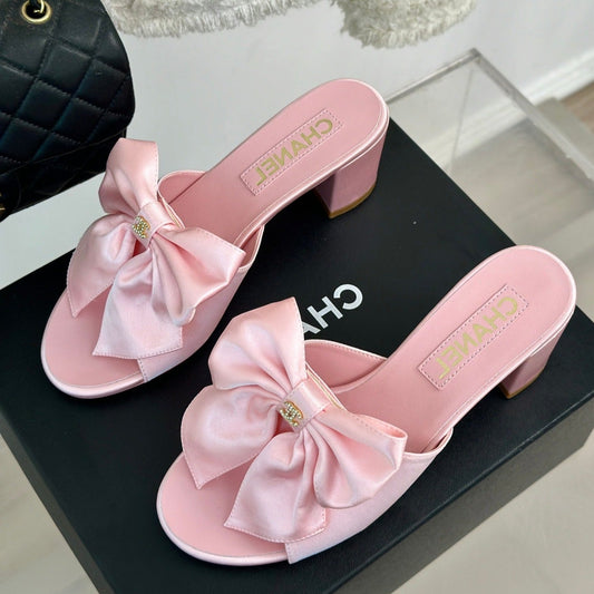 Double CC Big Bow High Heels Sheepskin Light Pink - 35