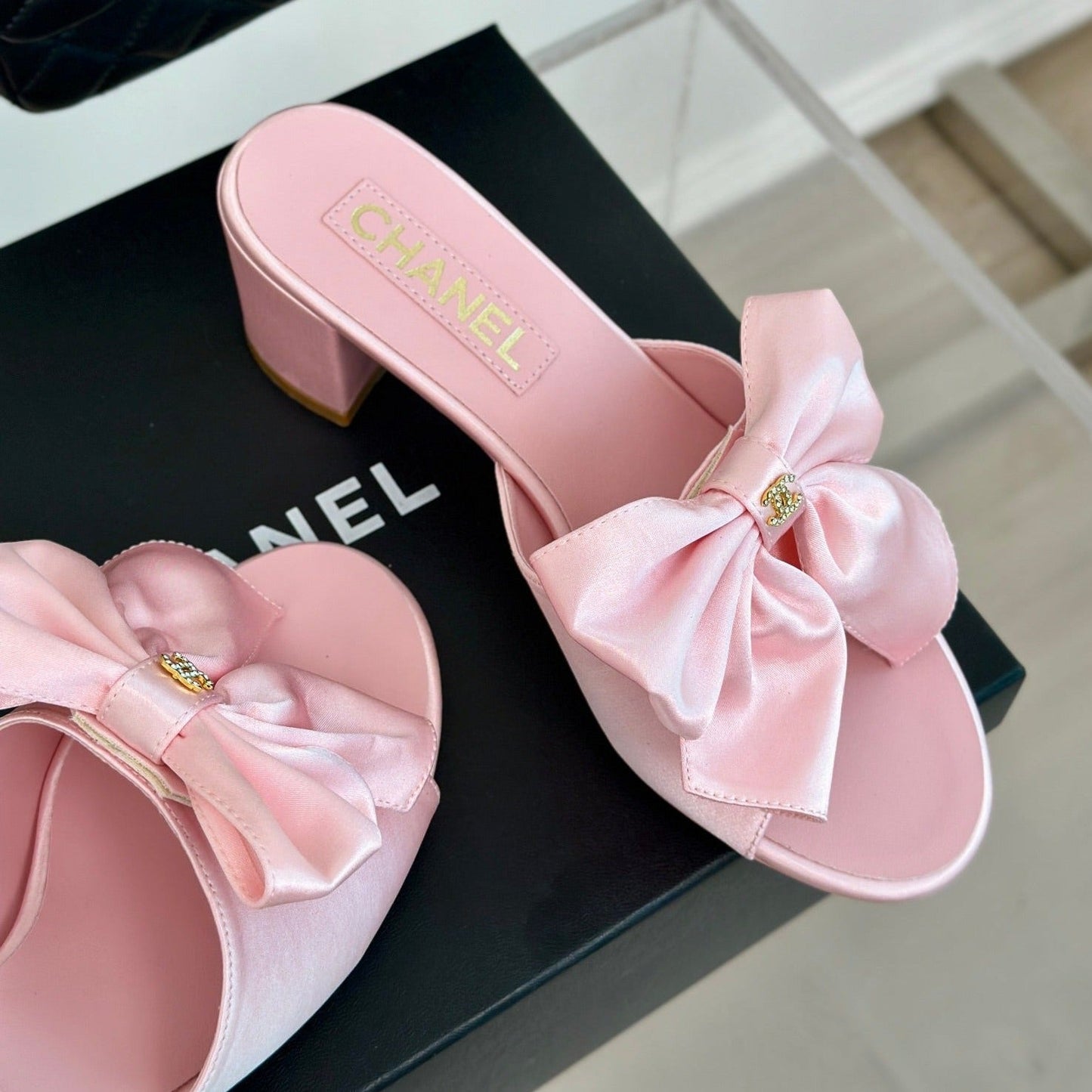 Double CC Big Bow High Heels Sheepskin Light Pink - 35