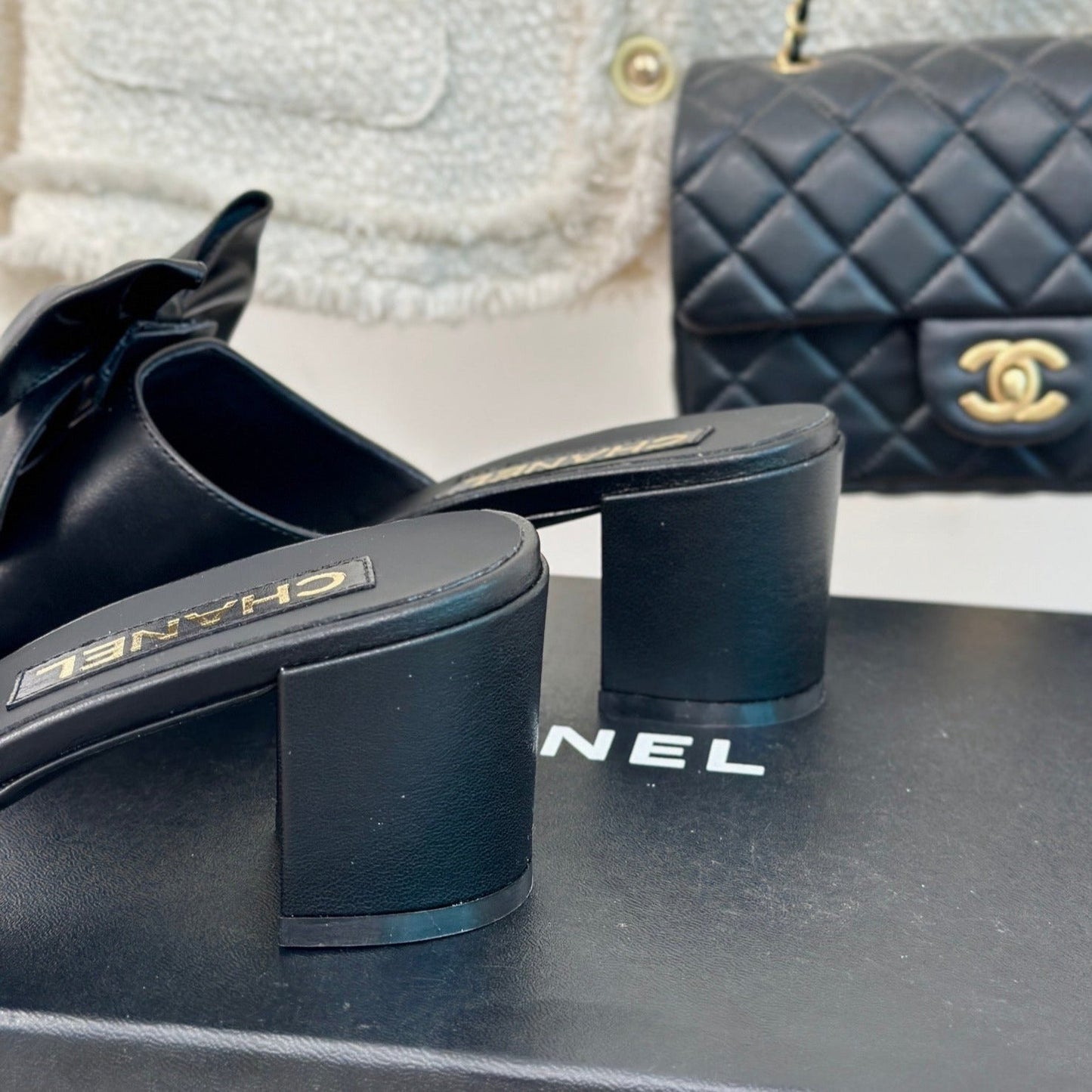 Double CC Big Bow High Heels Sheepskin Black - 35