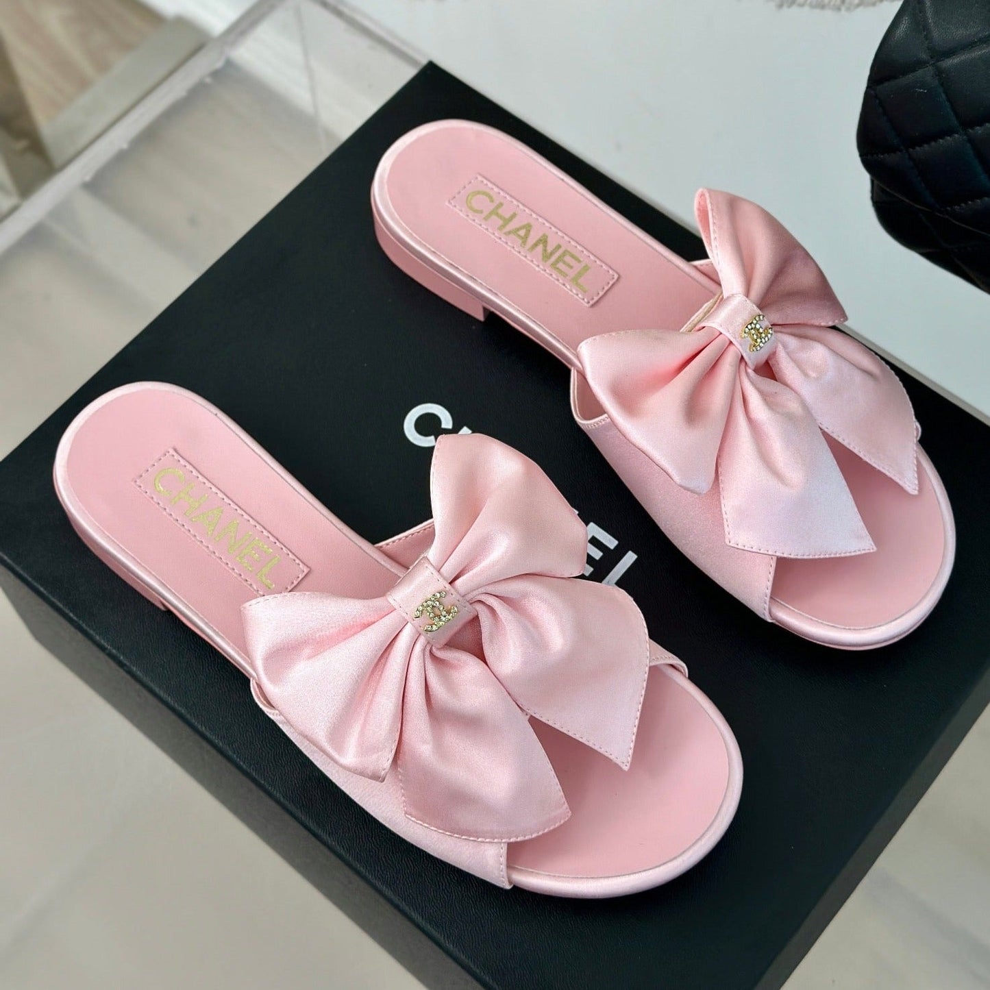 Double CC big bow flat sandals Sheepskin Light Pink - 35