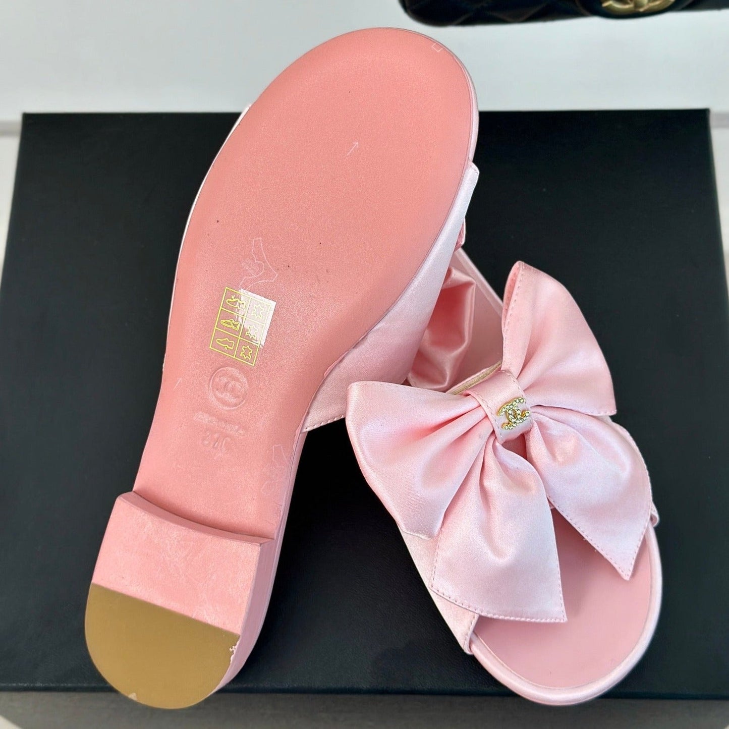 Double CC big bow flat sandals Sheepskin Light Pink - 35