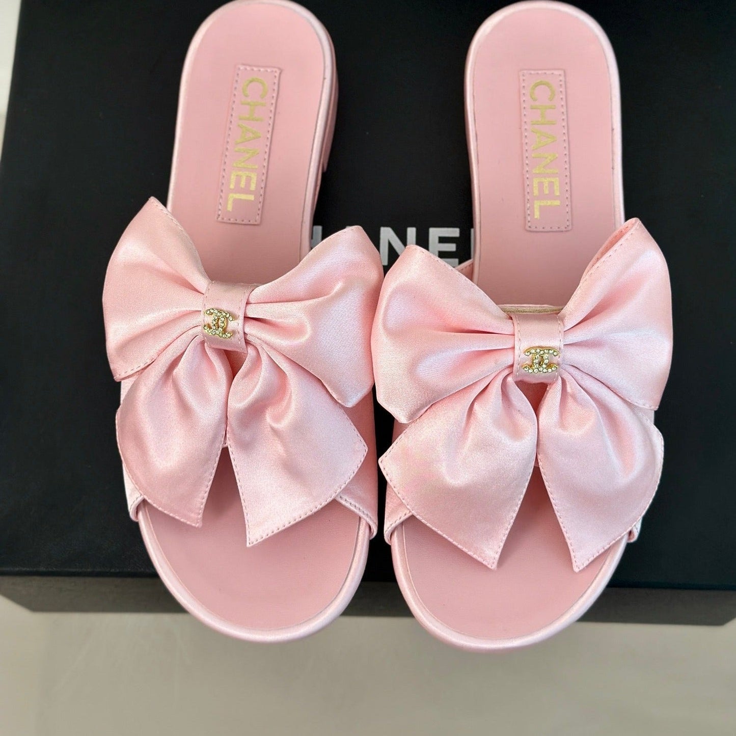 Double CC big bow flat sandals Sheepskin Light Pink - 35