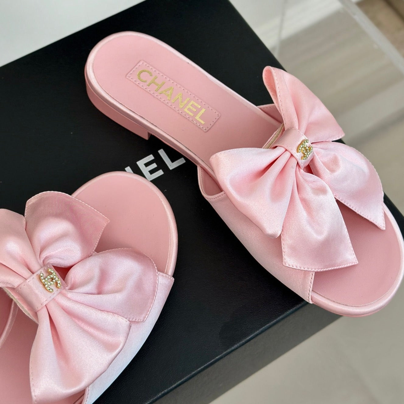 Double CC big bow flat sandals Sheepskin Light Pink - 35