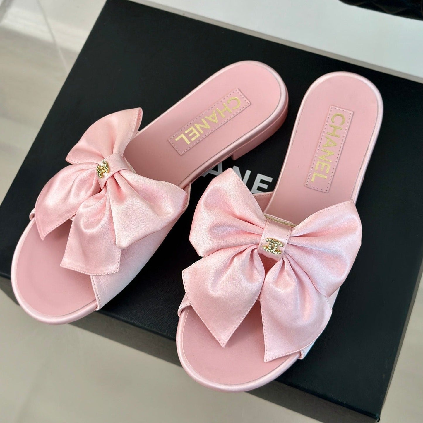 Double CC big bow flat sandals Sheepskin Light Pink - 35