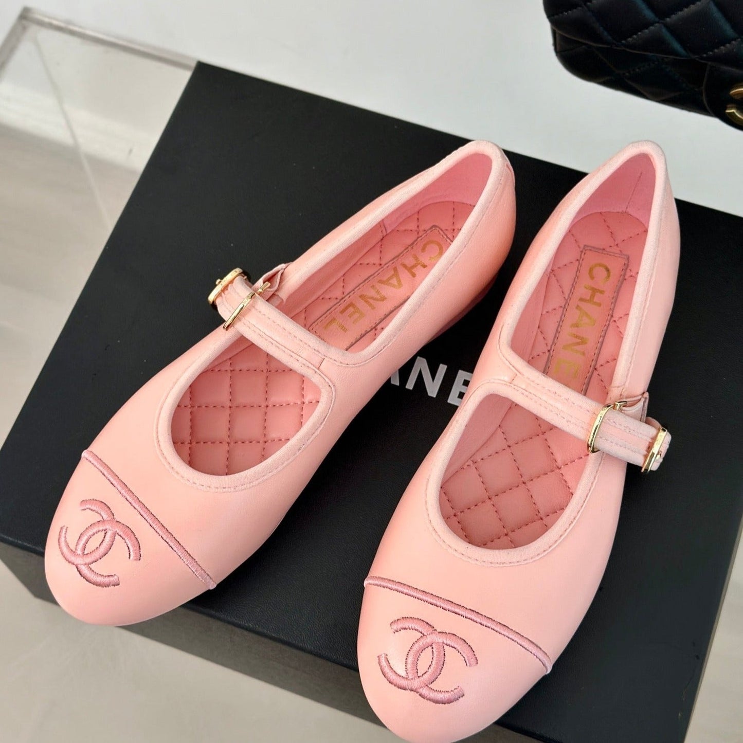 Double C Light Pink Lambskin Mary Jane Shoes - 35