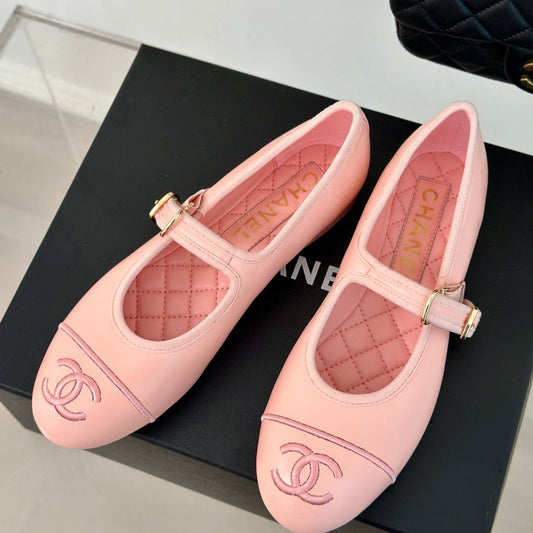 Double C Light Pink Lambskin Mary Jane Shoes - 35