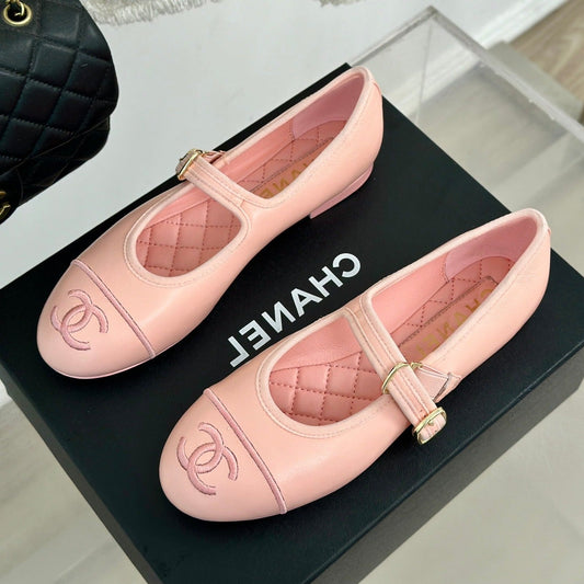 Double C Light Pink Lambskin Mary Jane Shoes - 35
