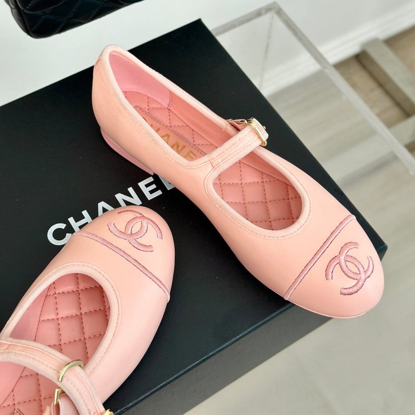 Double C Light Pink Lambskin Mary Jane Shoes - 35