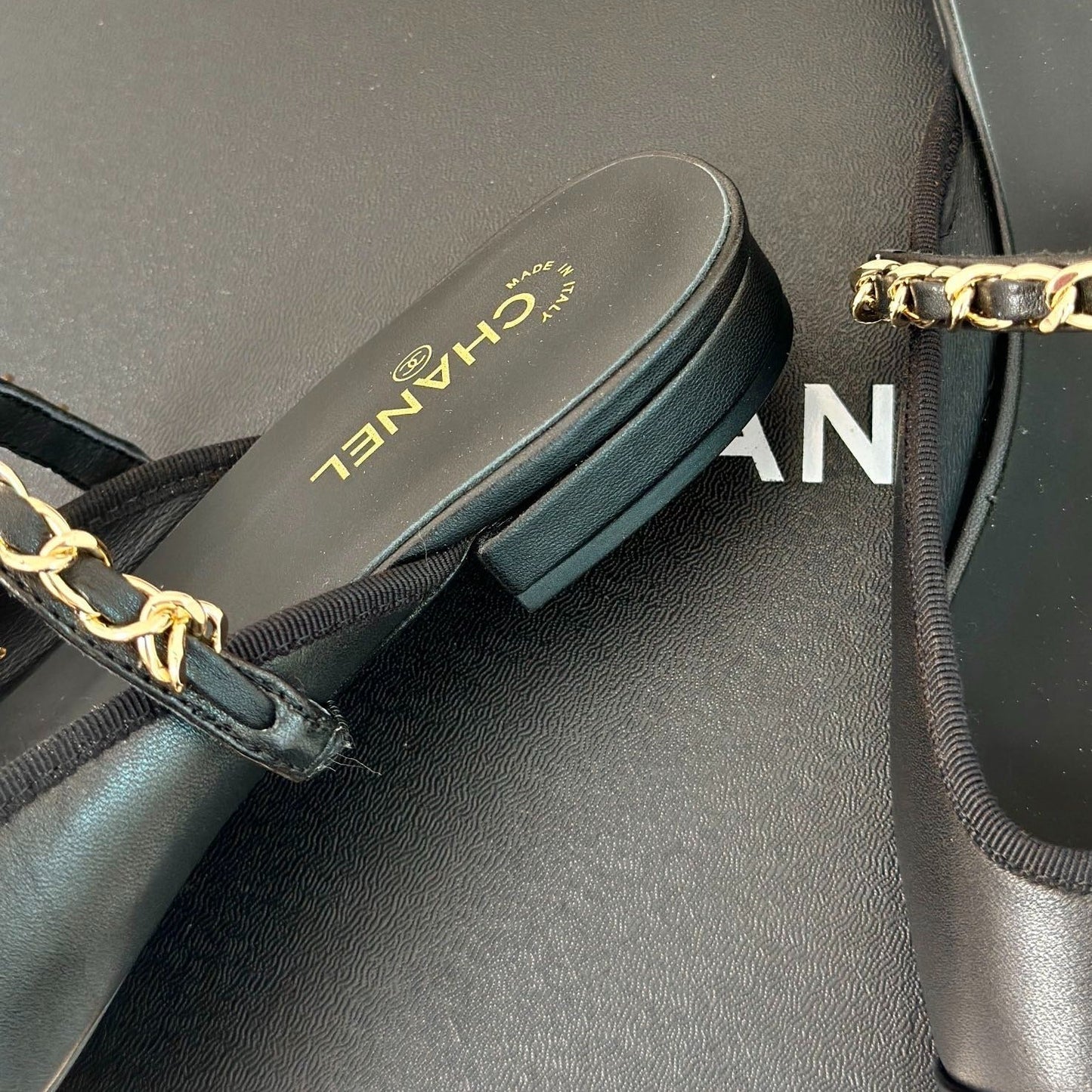 Double C Two-Tone Chain Mules Black Lambskin - 35