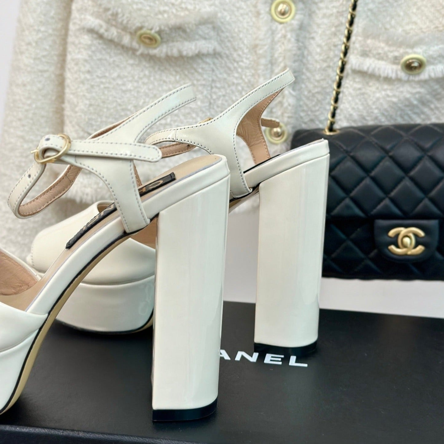Double C High Heel Sandals Beige Cream Leather - 35