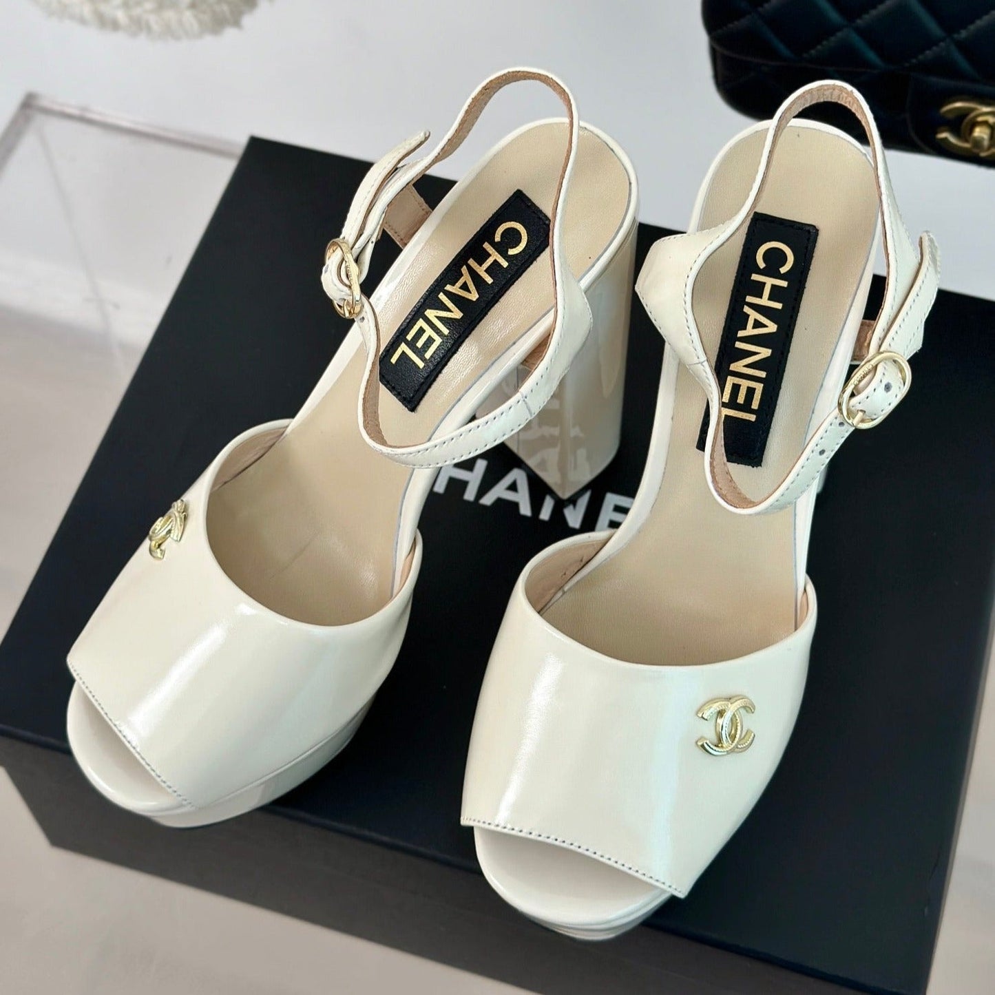 Double C High Heel Sandals Beige Cream Leather - 35