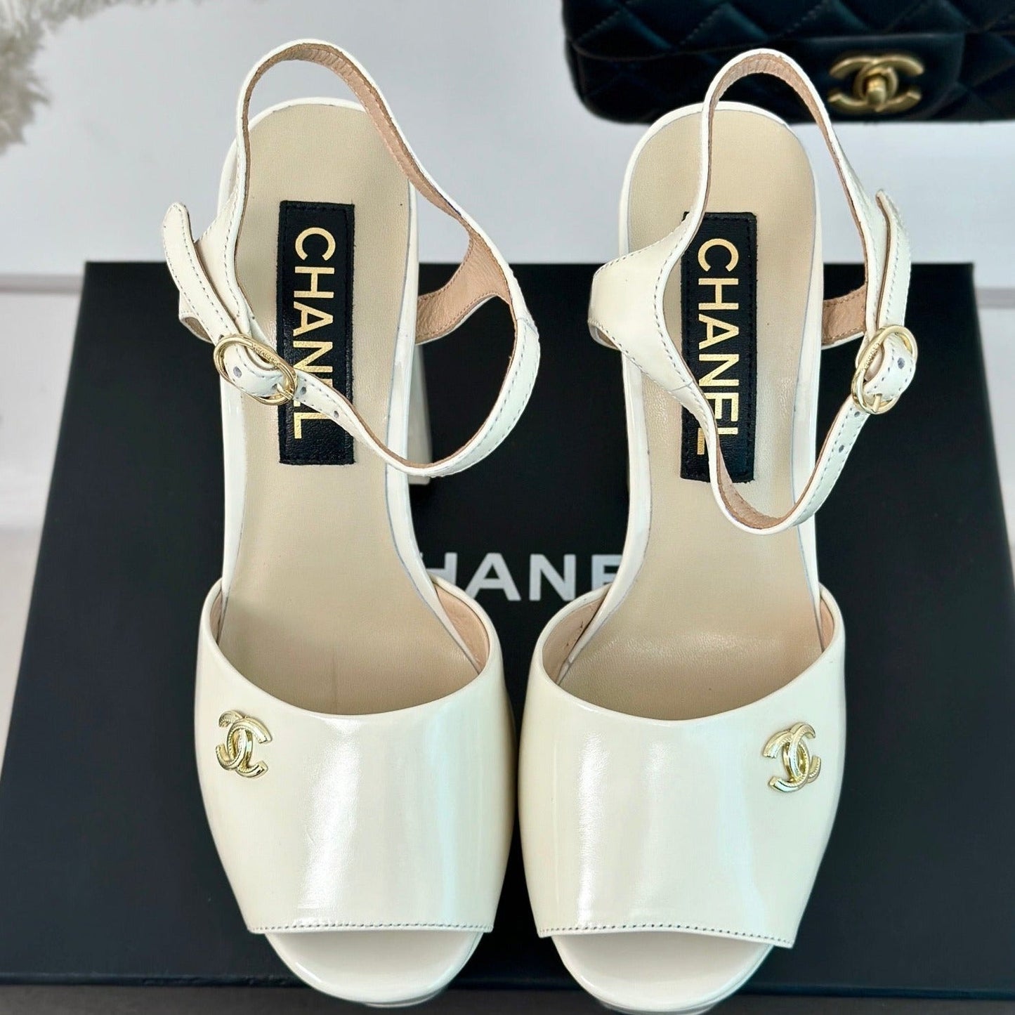 Double C High Heel Sandals Beige Cream Leather - 35