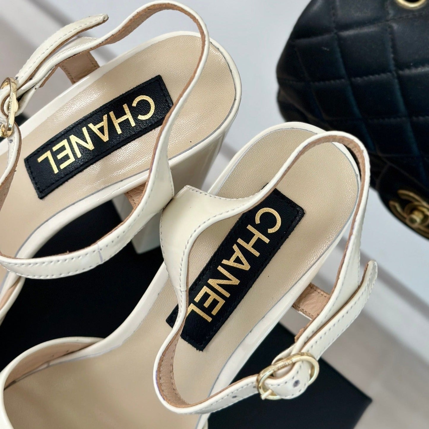 Double C High Heel Sandals Beige Cream Leather - 35