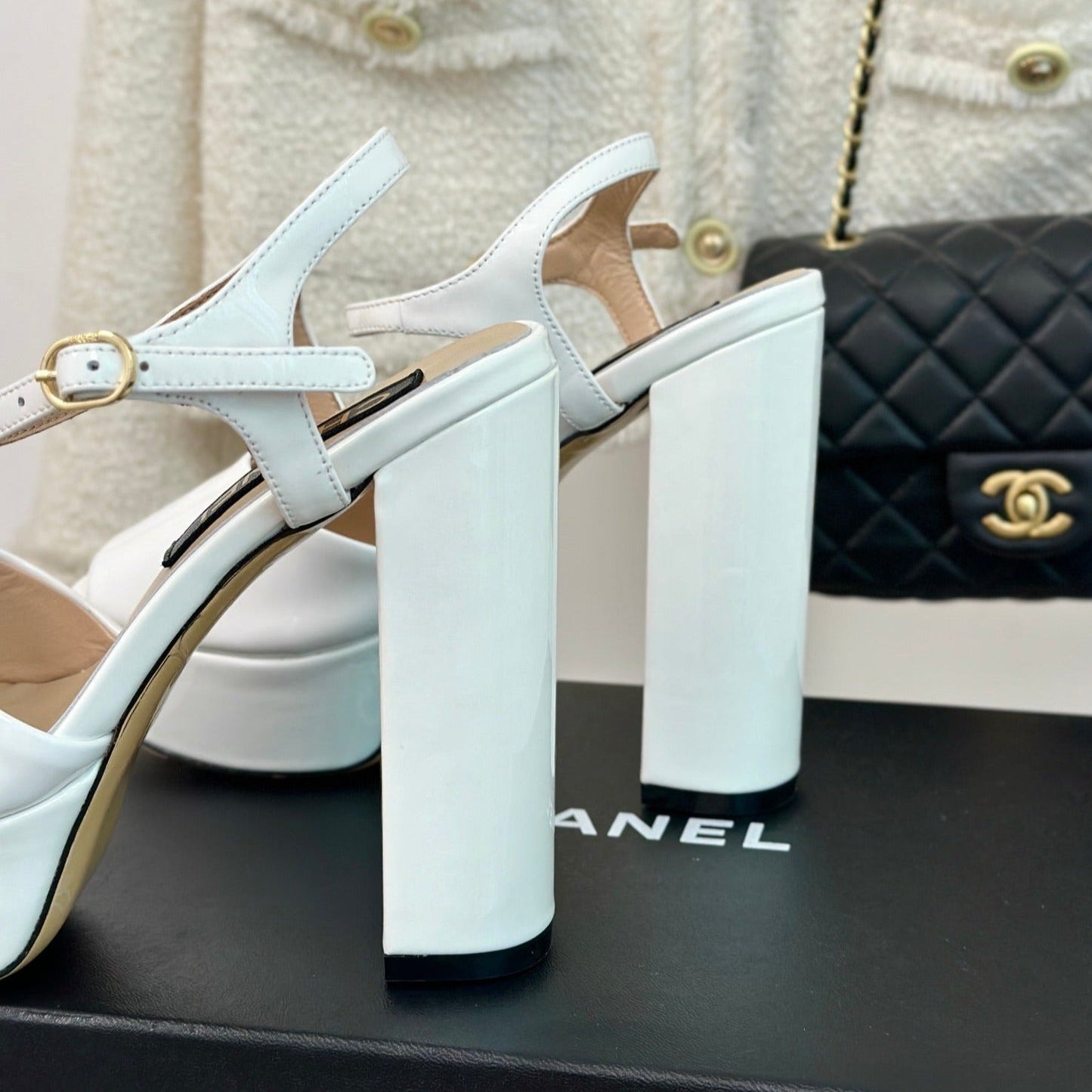 Double C High Heel Sandals White Leather - 35