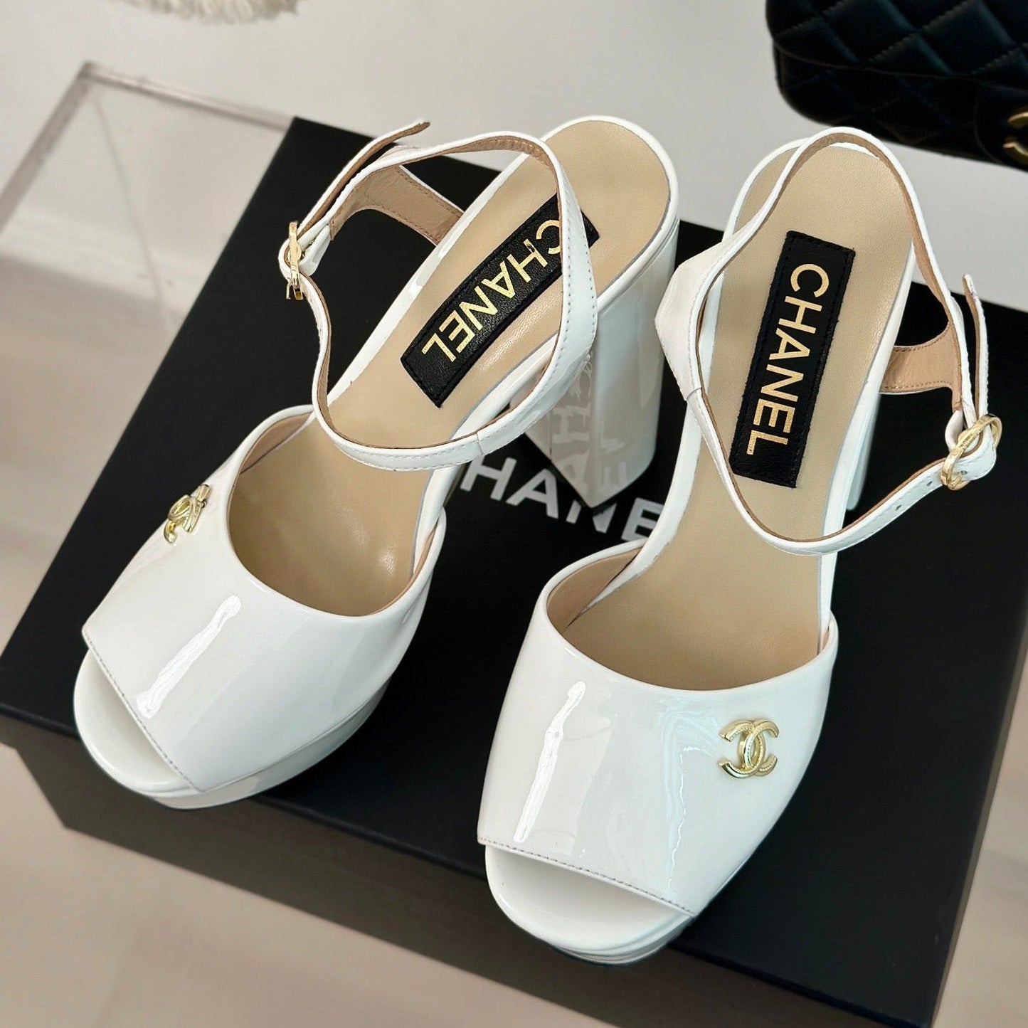 Double C High Heel Sandals White Leather - 35