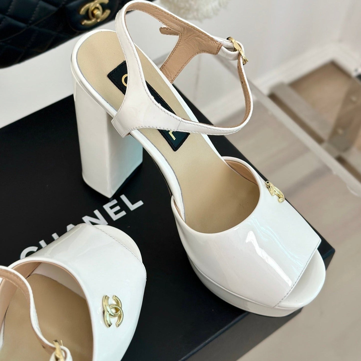 Double C High Heel Sandals White Leather - 35