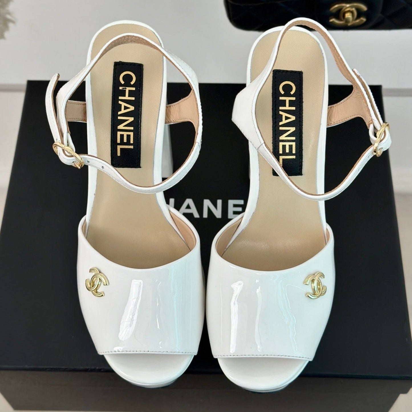 Double C High Heel Sandals White Leather - 35