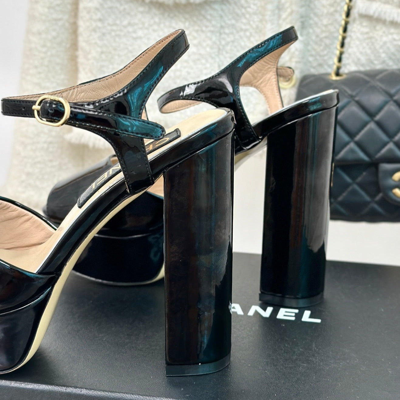 Double C High Heel Sandals Black Leather - 35