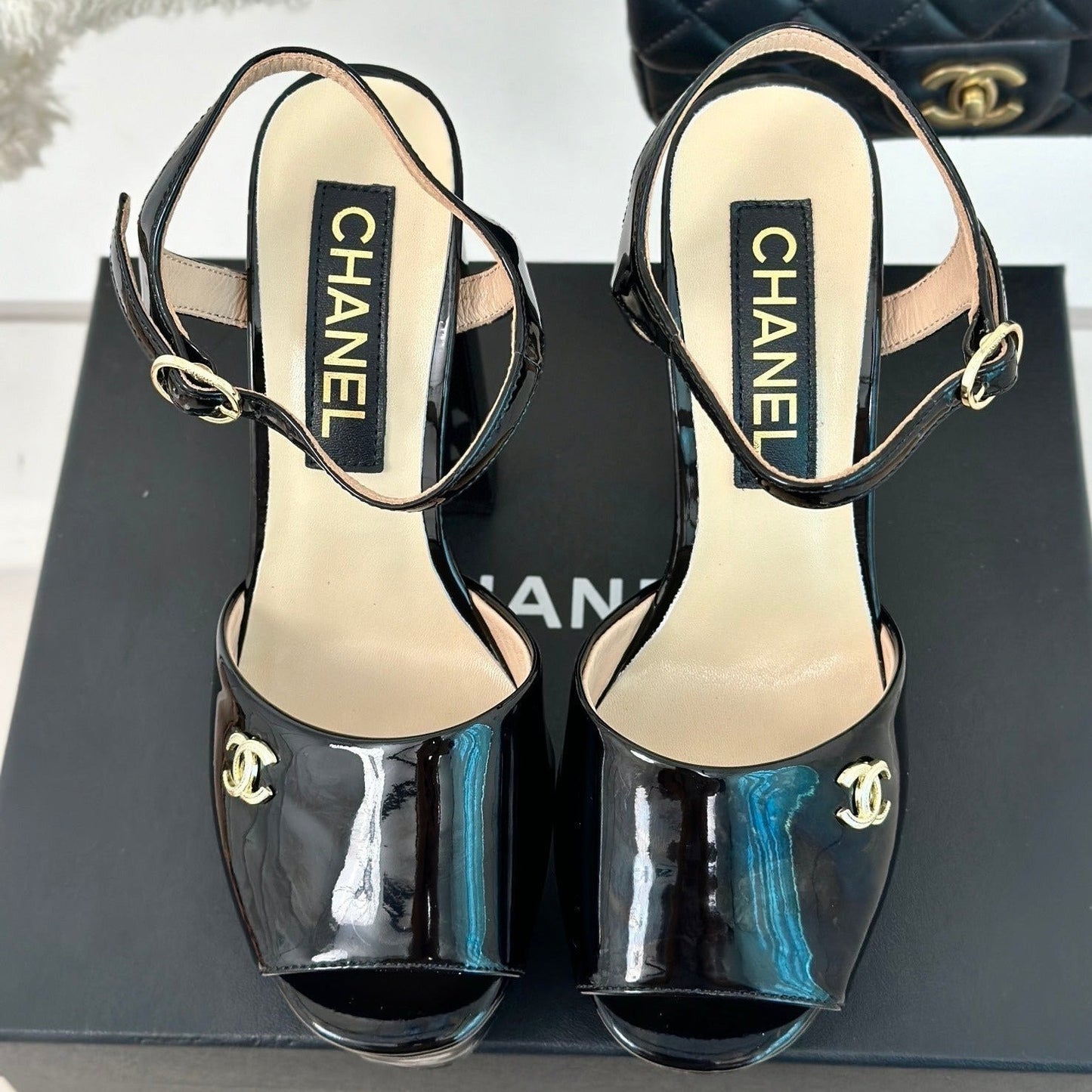 Double C High Heel Sandals Black Leather - 35