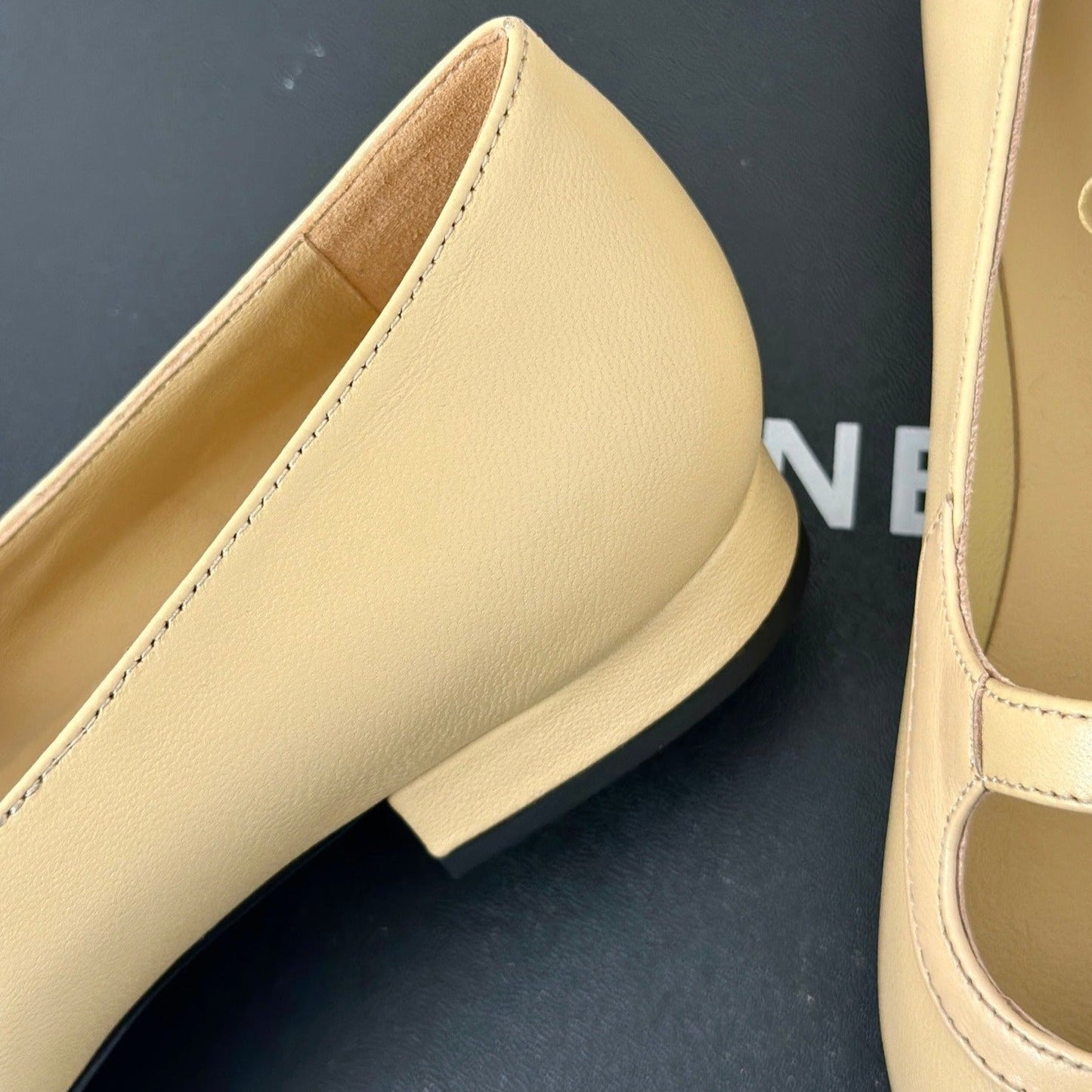 Double C Milan Runway Pointed Toe Mary Jane Shoes Dark Cream Black Lambskin - 35