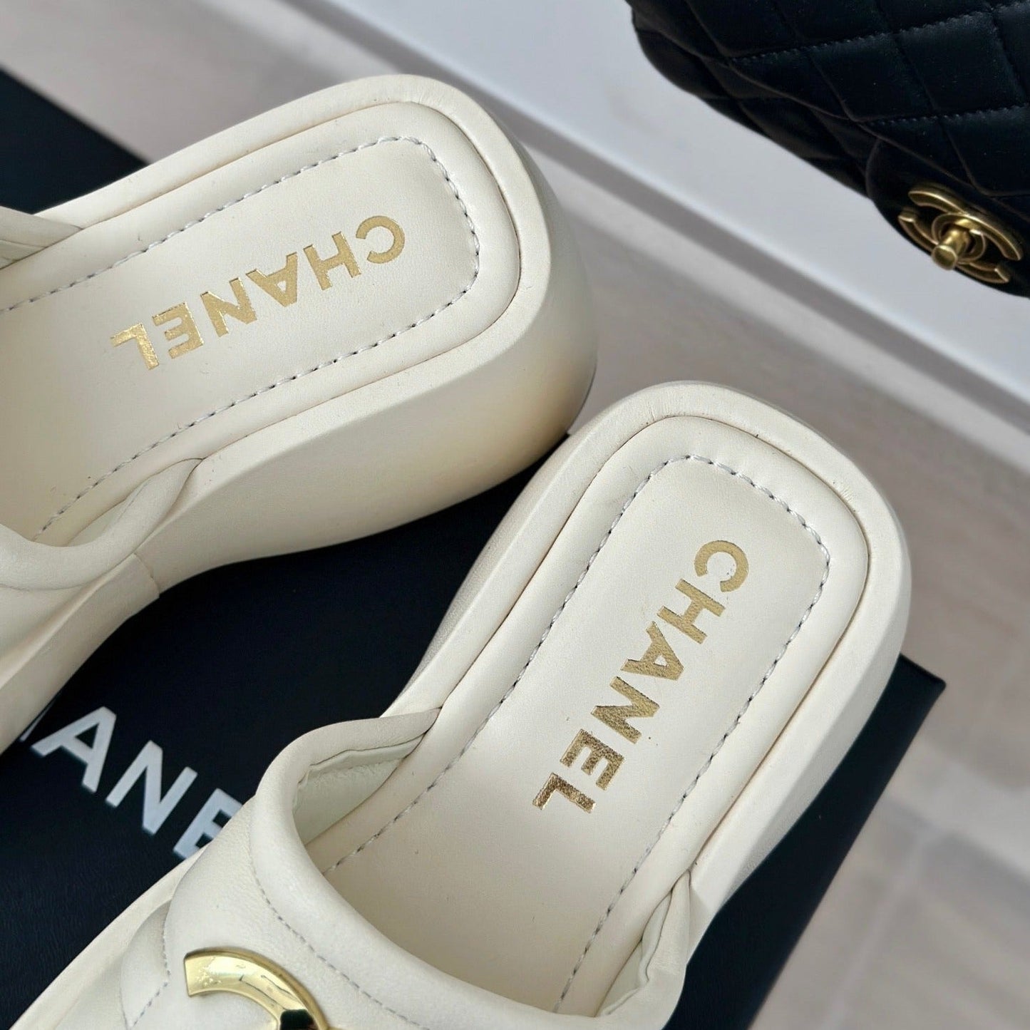 Large Double C Platform Slippers White - 35