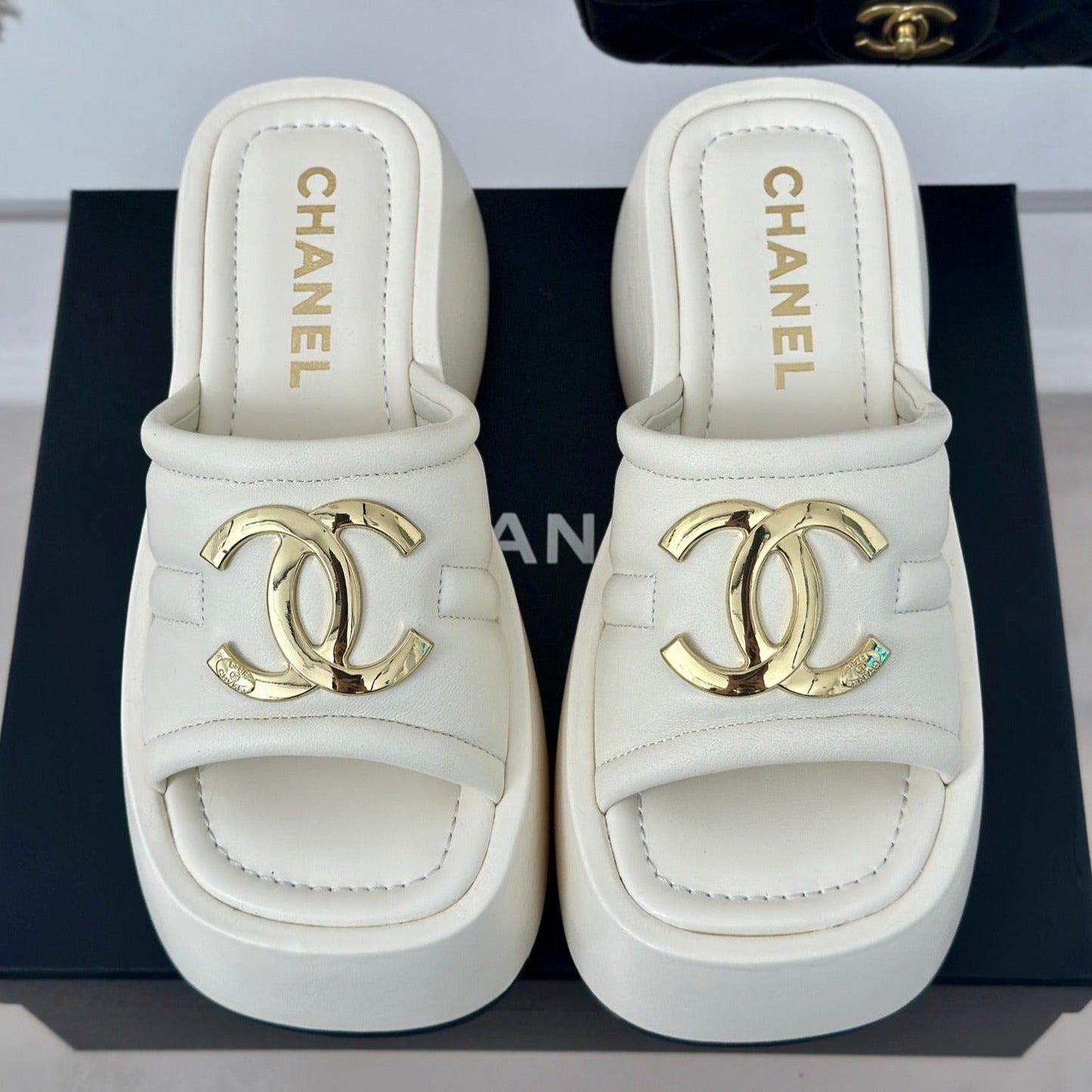 Large Double C Platform Slippers White - 35