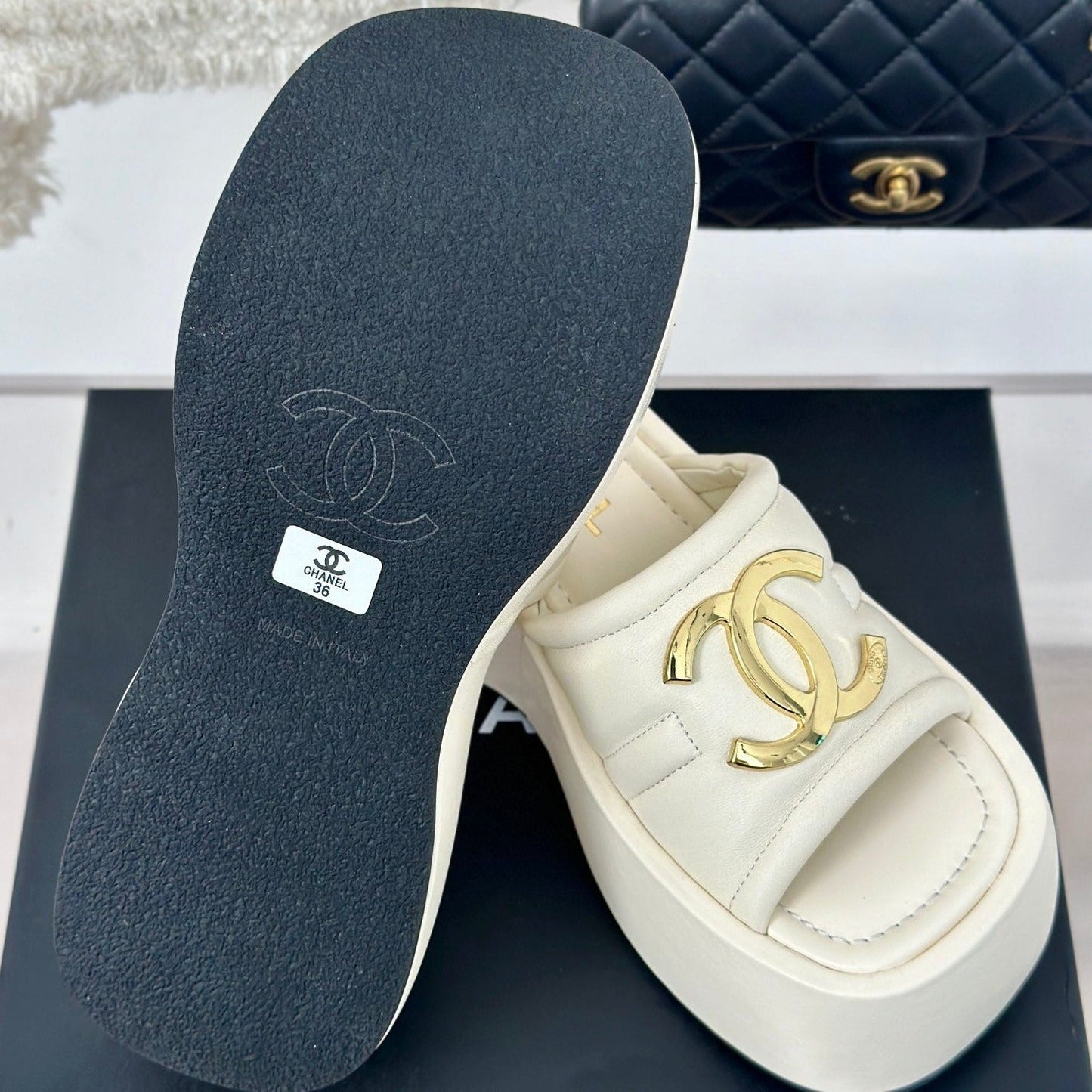 Large Double C Platform Slippers White - 35
