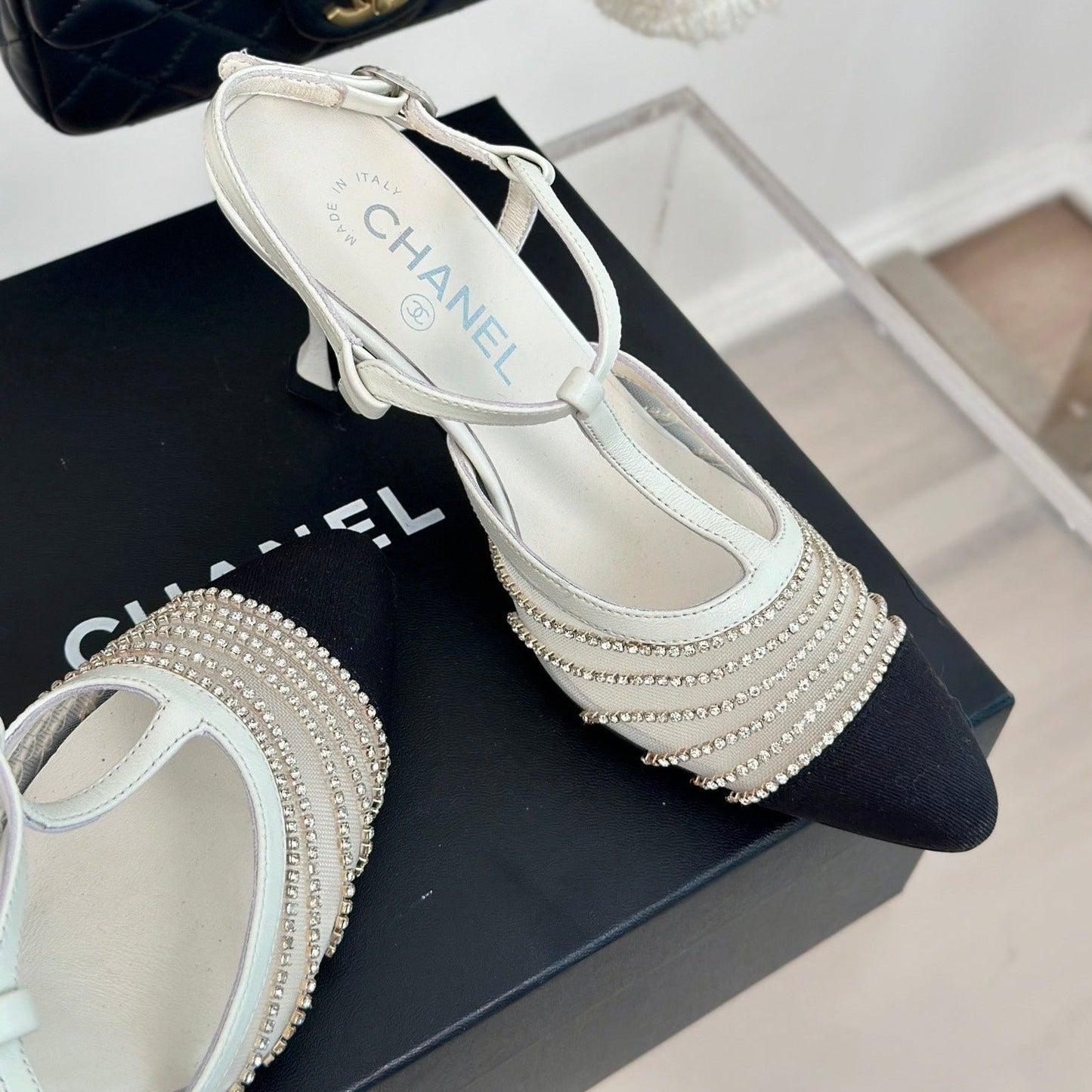 Crystal Flat High Heel Sandals White - 35