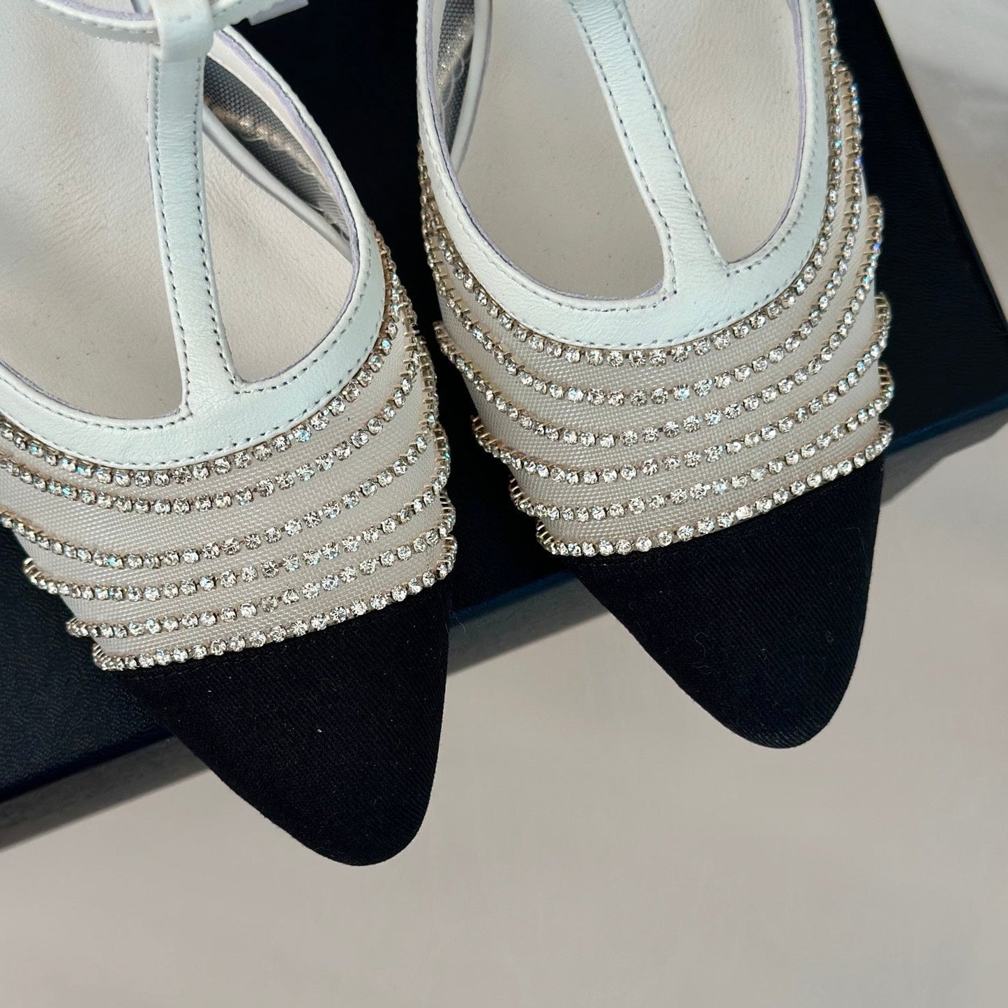 Crystal Flat High Heel Sandals White - 35
