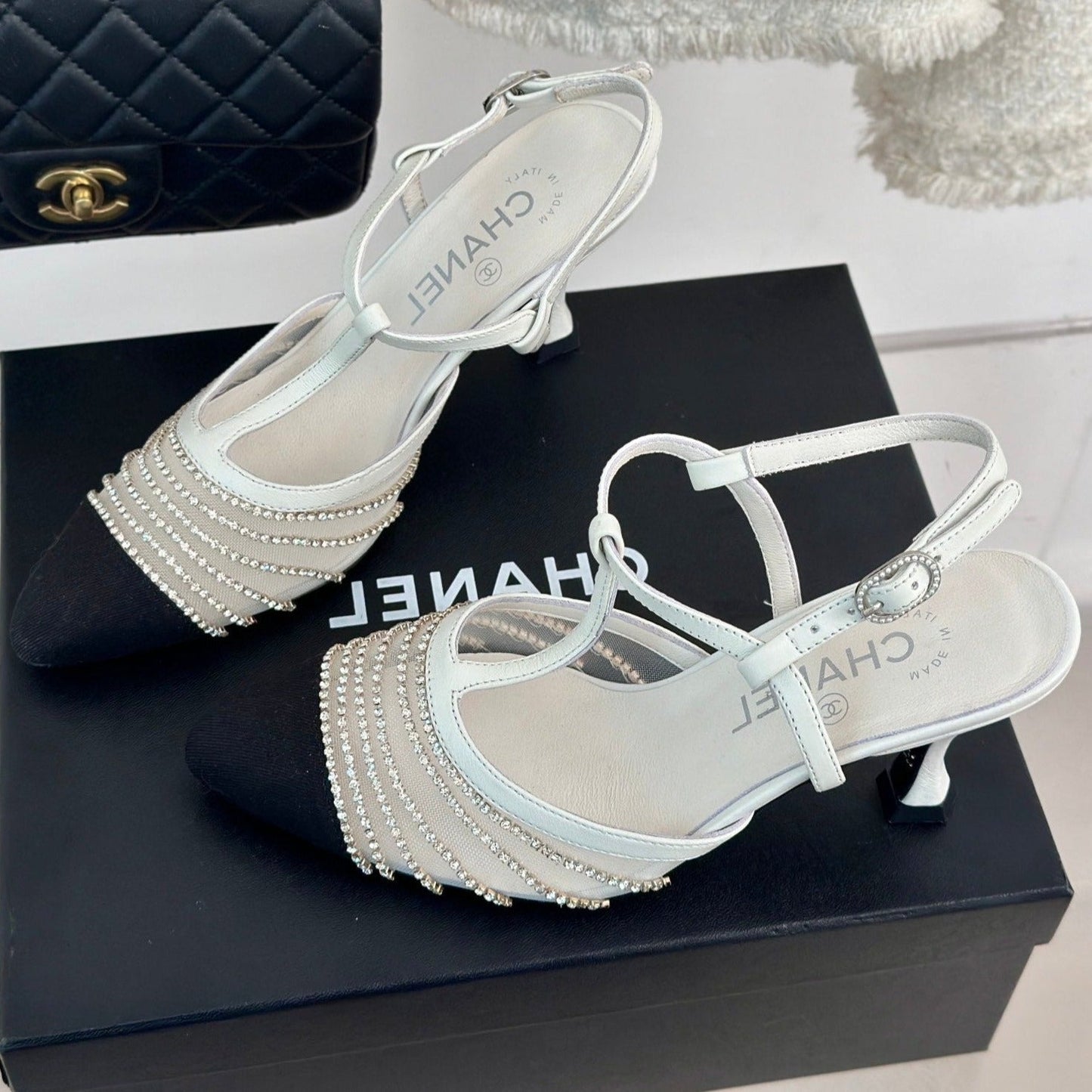 Crystal Flat High Heel Sandals White - 35