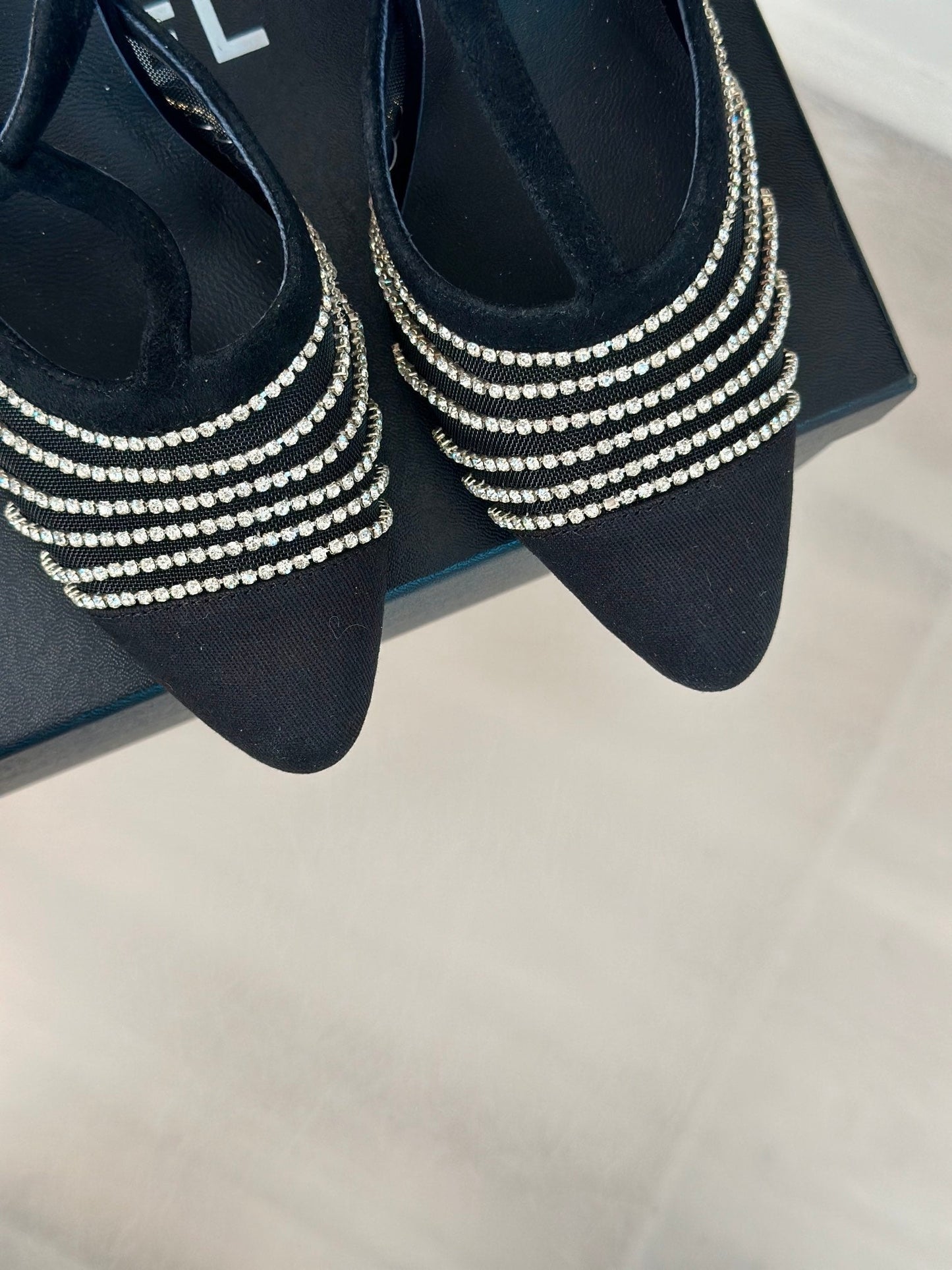 Crystal Flat High Heel Sandals Black - 35