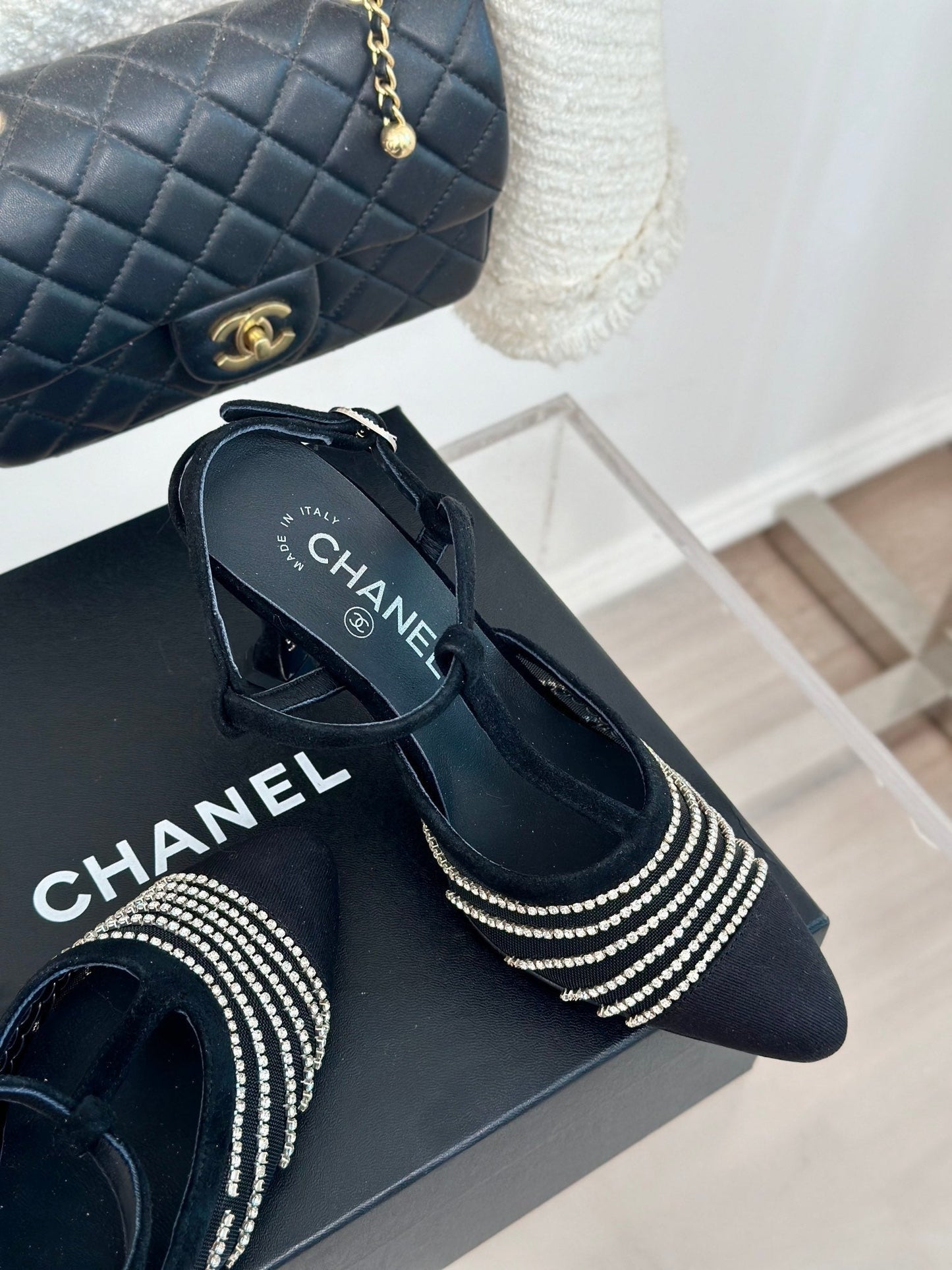 Crystal Flat High Heel Sandals Black - 35