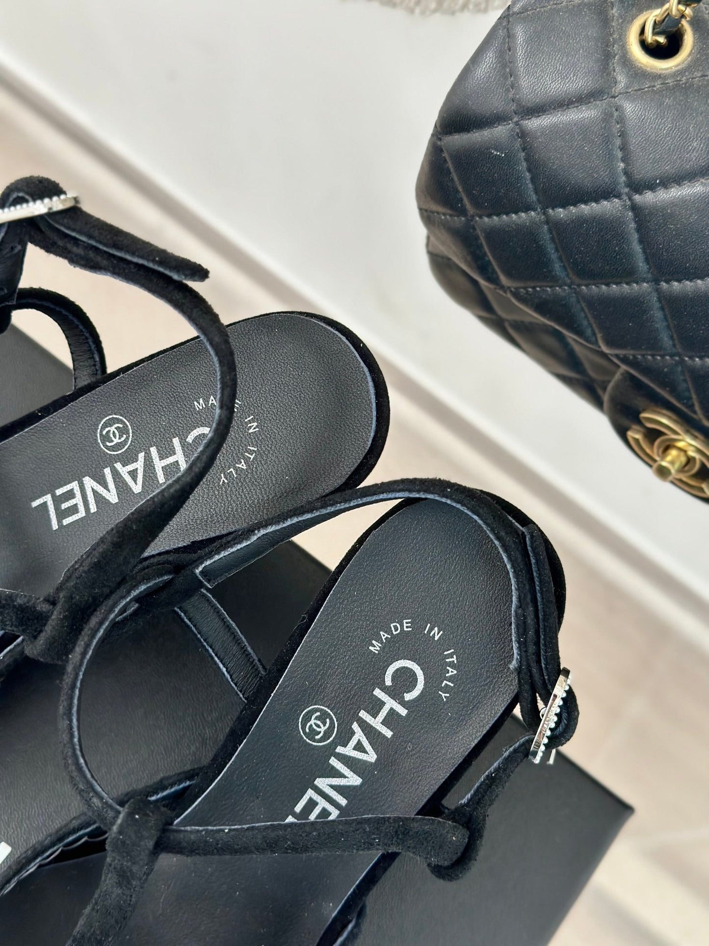 Crystal Flat High Heel Sandals Black - 35