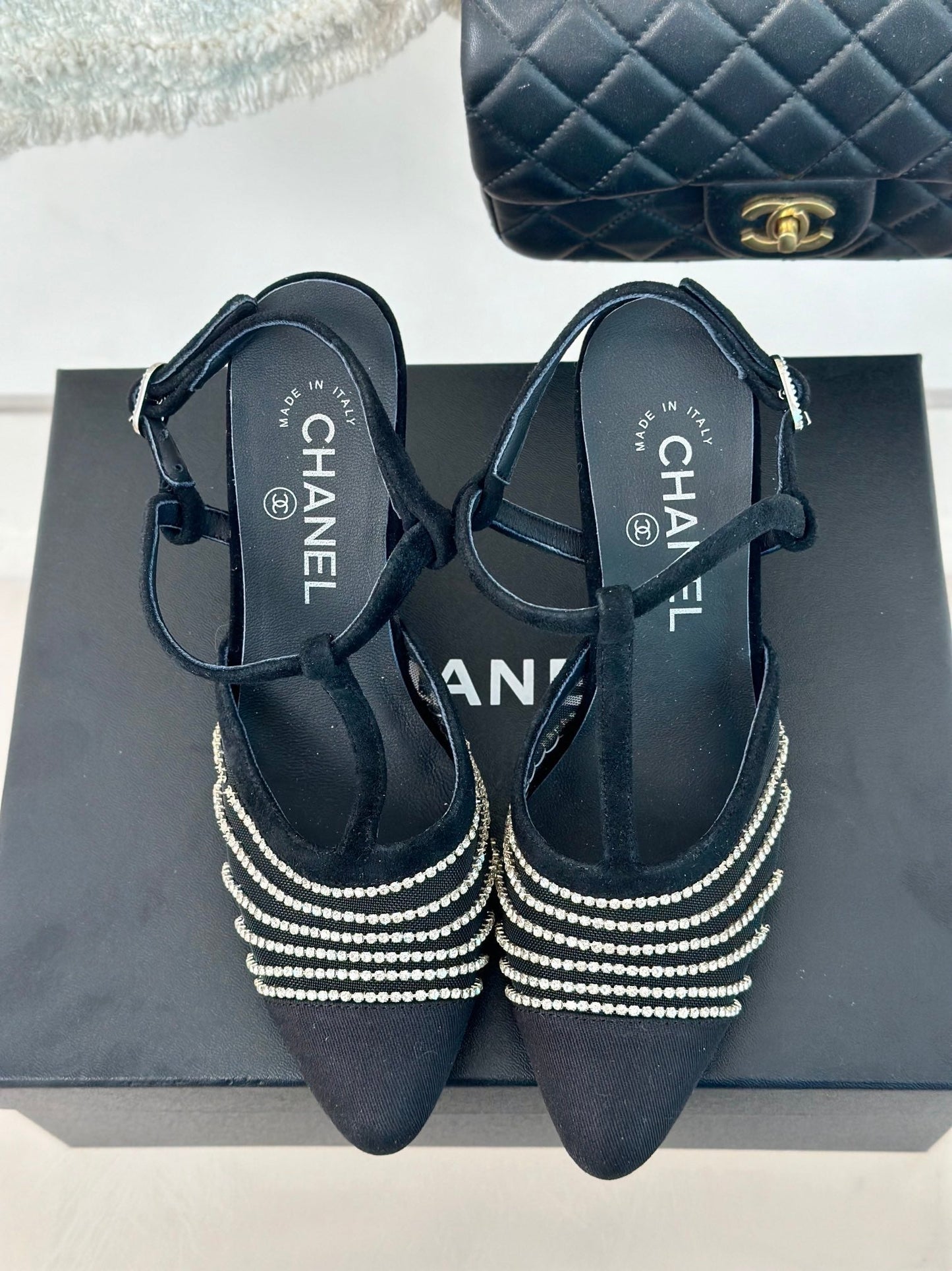 Crystal Flat High Heel Sandals Black - 35