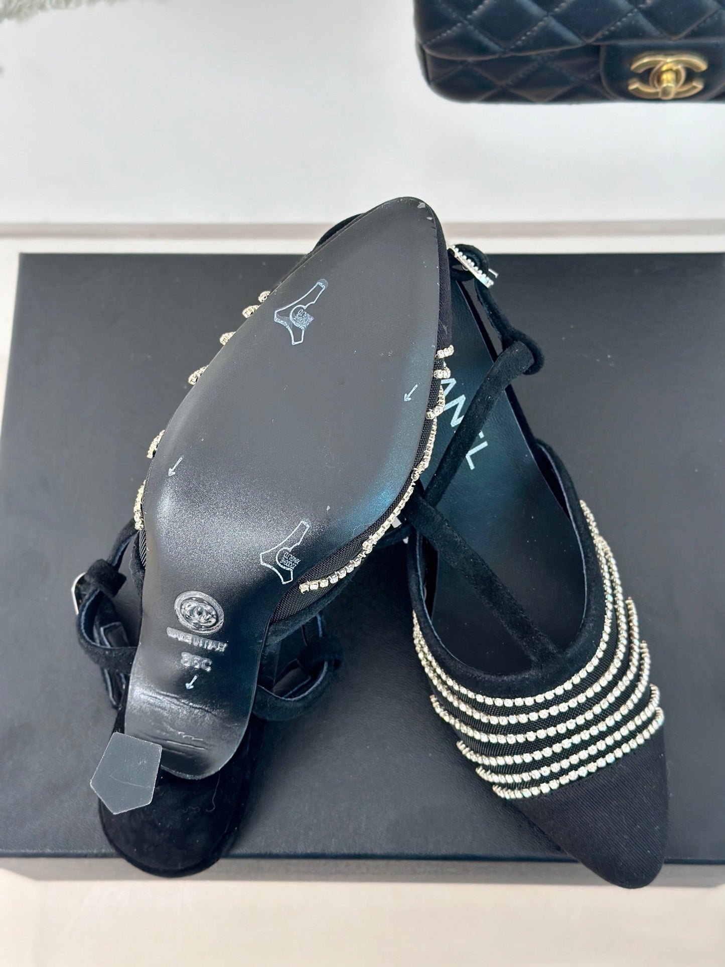Crystal Flat High Heel Sandals Black - 35