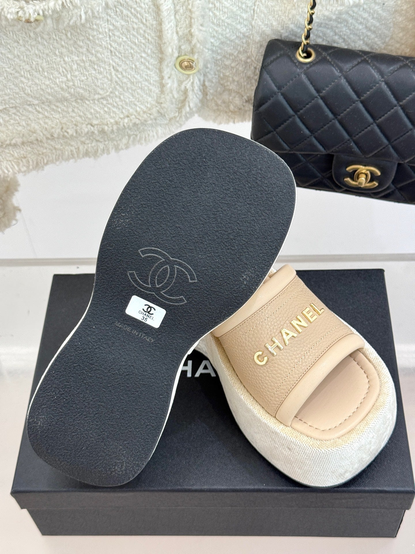 PLATFORM SLIPPERS IN CAMEL BEIGE LAMBSKIN - 35