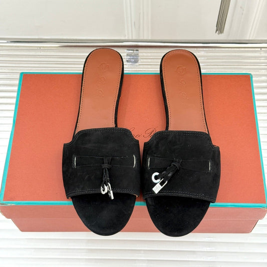 FLAT SANDALS IN BLACK SUEDE AND LAMBSKIN - 35