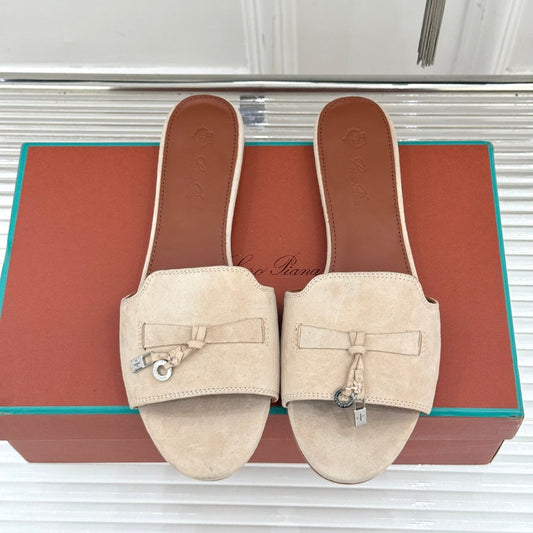 FLAT SANDALS IN BEIGE SUEDE AND LAMBSKIN - 35