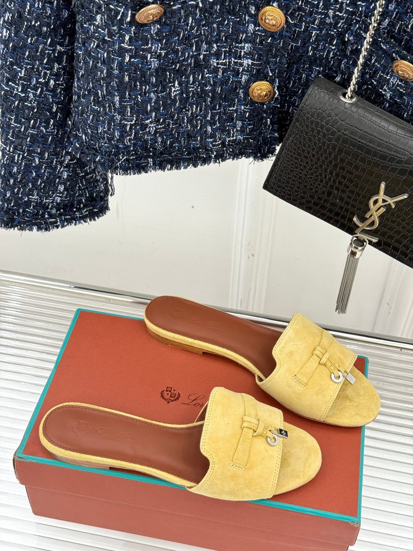 FLAT SANDALS IN YELLOW SUEDE AND LAMBSKIN - 35