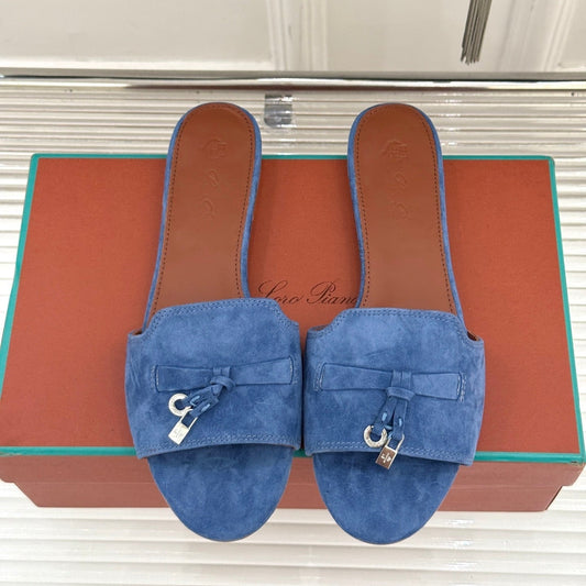 FLAT SANDALS IN BLUE SUEDE AND LAMBSKIN - 35
