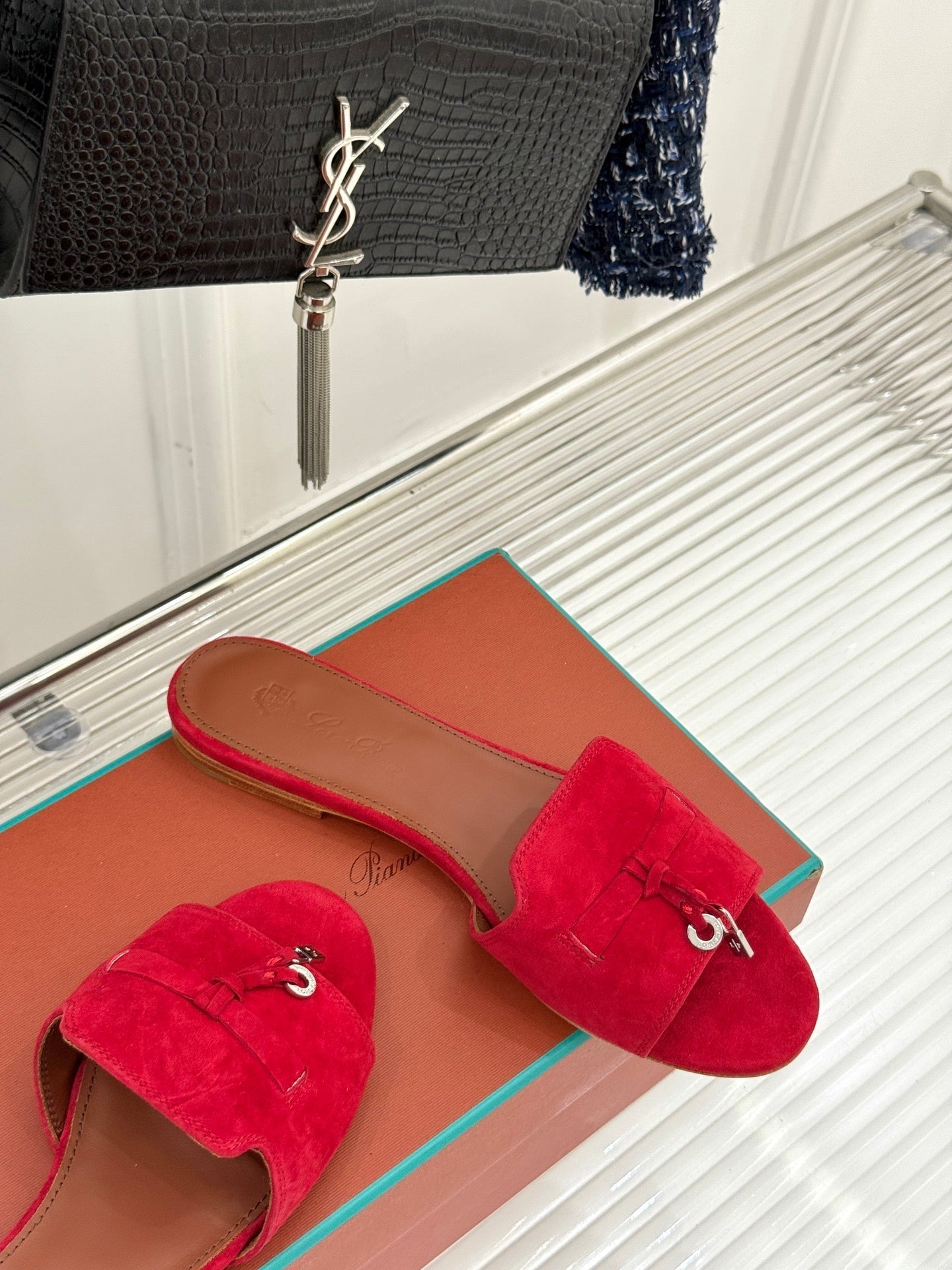 FLAT SANDALS IN RED SUEDE AND LAMBSKIN - 35