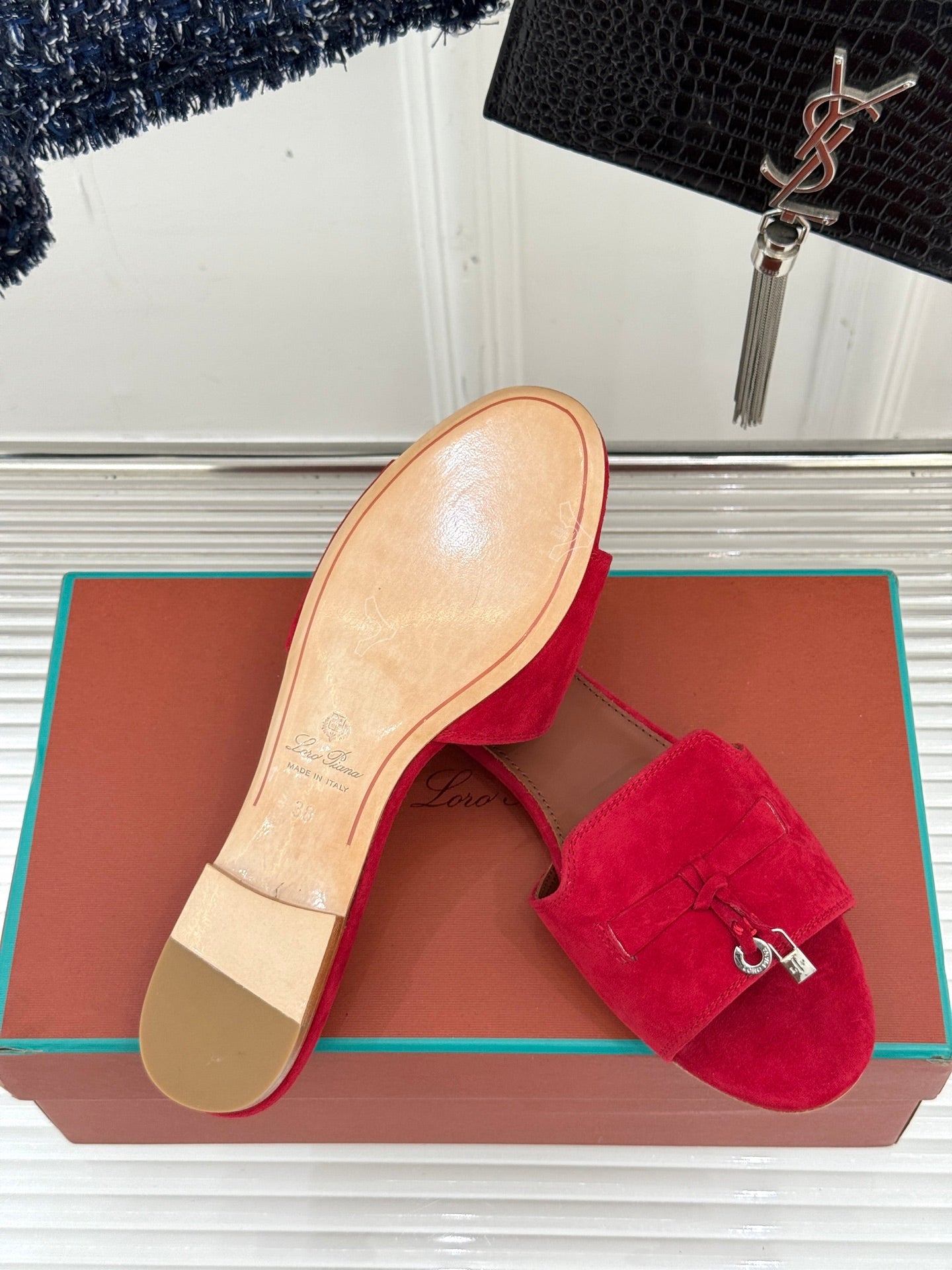FLAT SANDALS IN RED SUEDE AND LAMBSKIN - 35