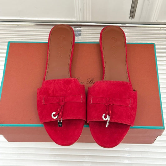 FLAT SANDALS IN RED SUEDE AND LAMBSKIN - 35