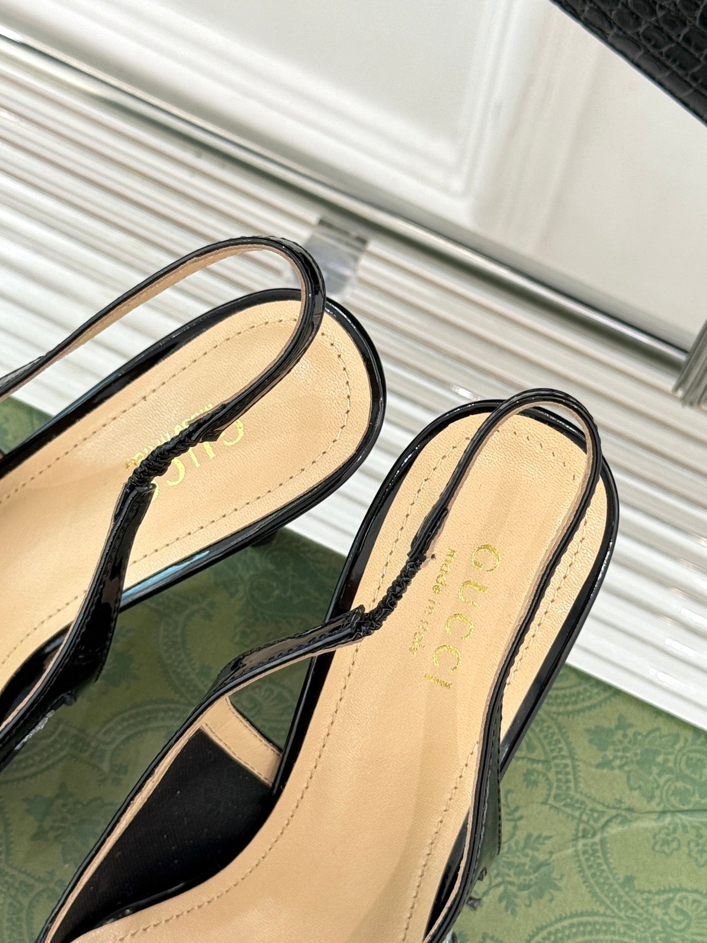 GG HIGH SLINGBACK 8.5 CM IN BLACK CLASSIC POINTED-TOE MESH WITH RHINESTONE EMBELLISHMENTS - 35