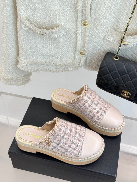 CC MULES 25SS 30 MM IN PASTEL PINK LAMBSKIN MIX TWEED - 35