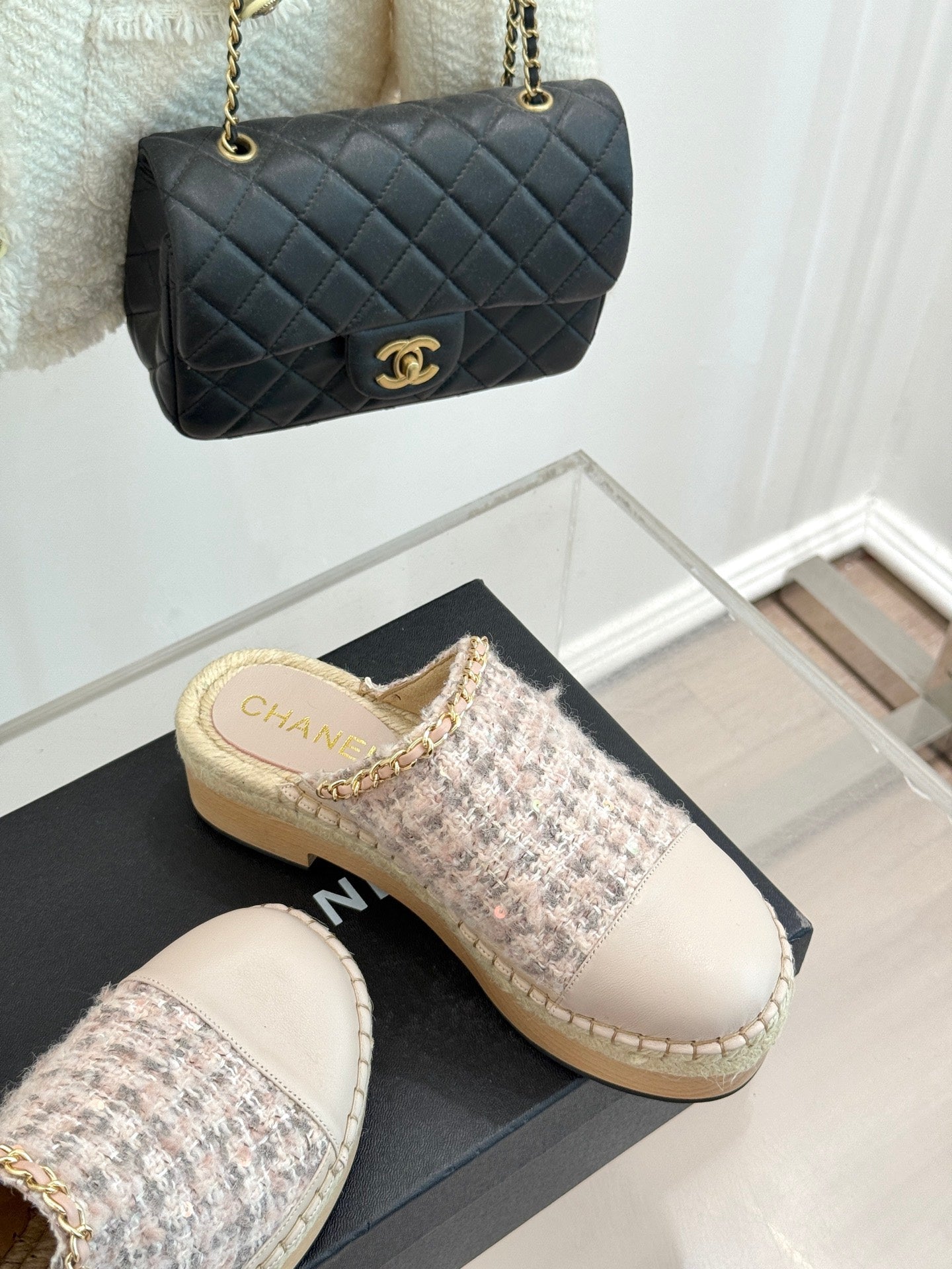 CC MULES 25SS 30 MM IN PASTEL PINK LAMBSKIN MIX TWEED - 35