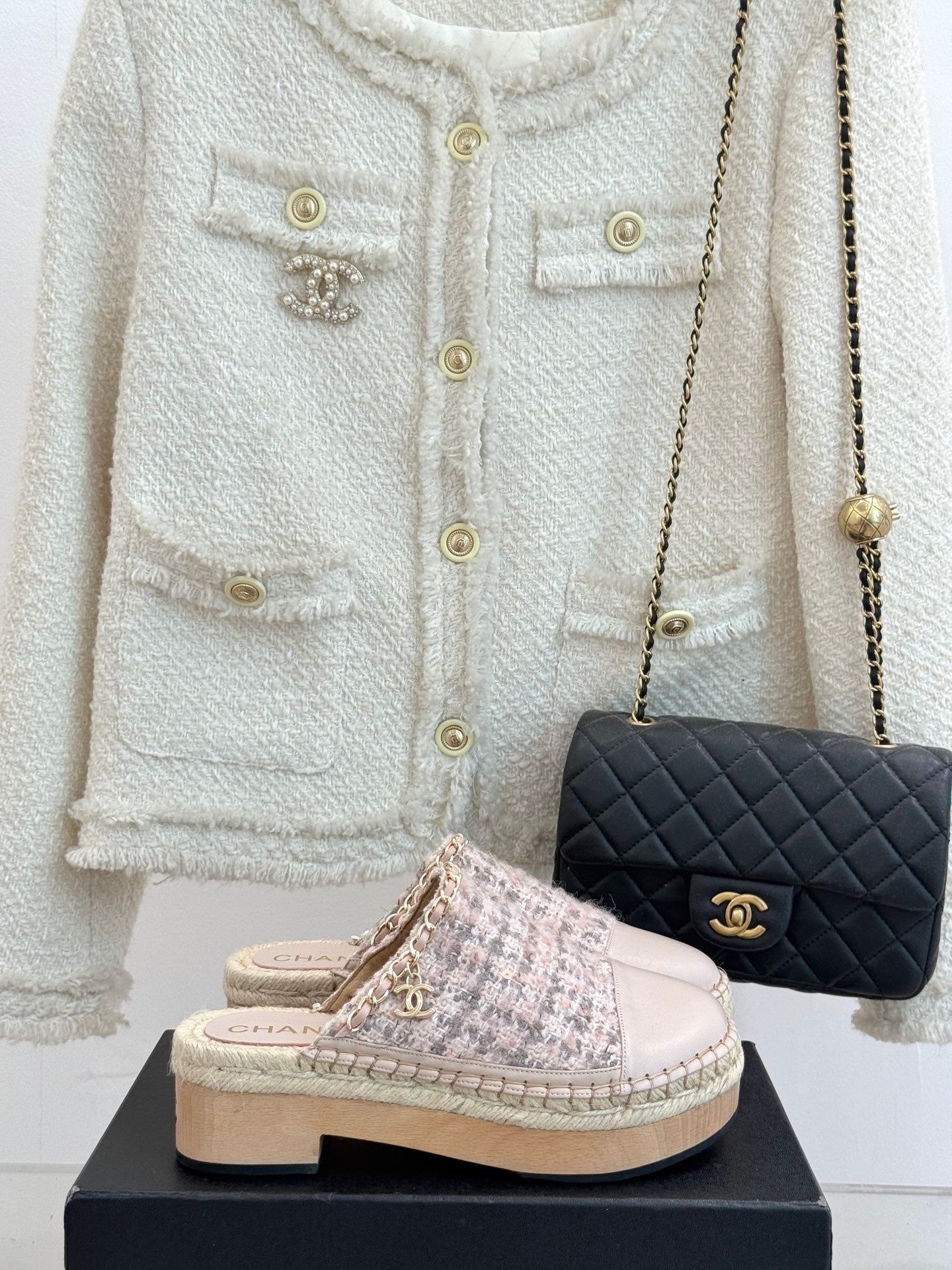 CC MULES 25SS 30 MM IN PASTEL PINK LAMBSKIN MIX TWEED - 35
