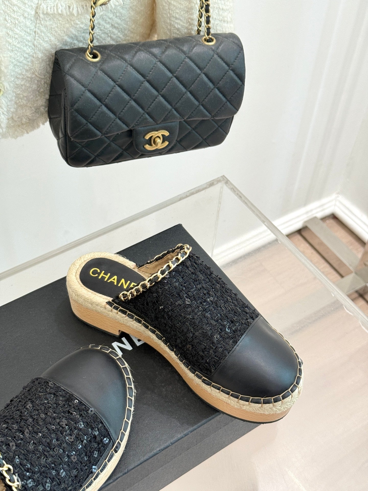 CC MULES 25SS 30 MM IN BLACK LAMBSKIN MIX TWEED - 35