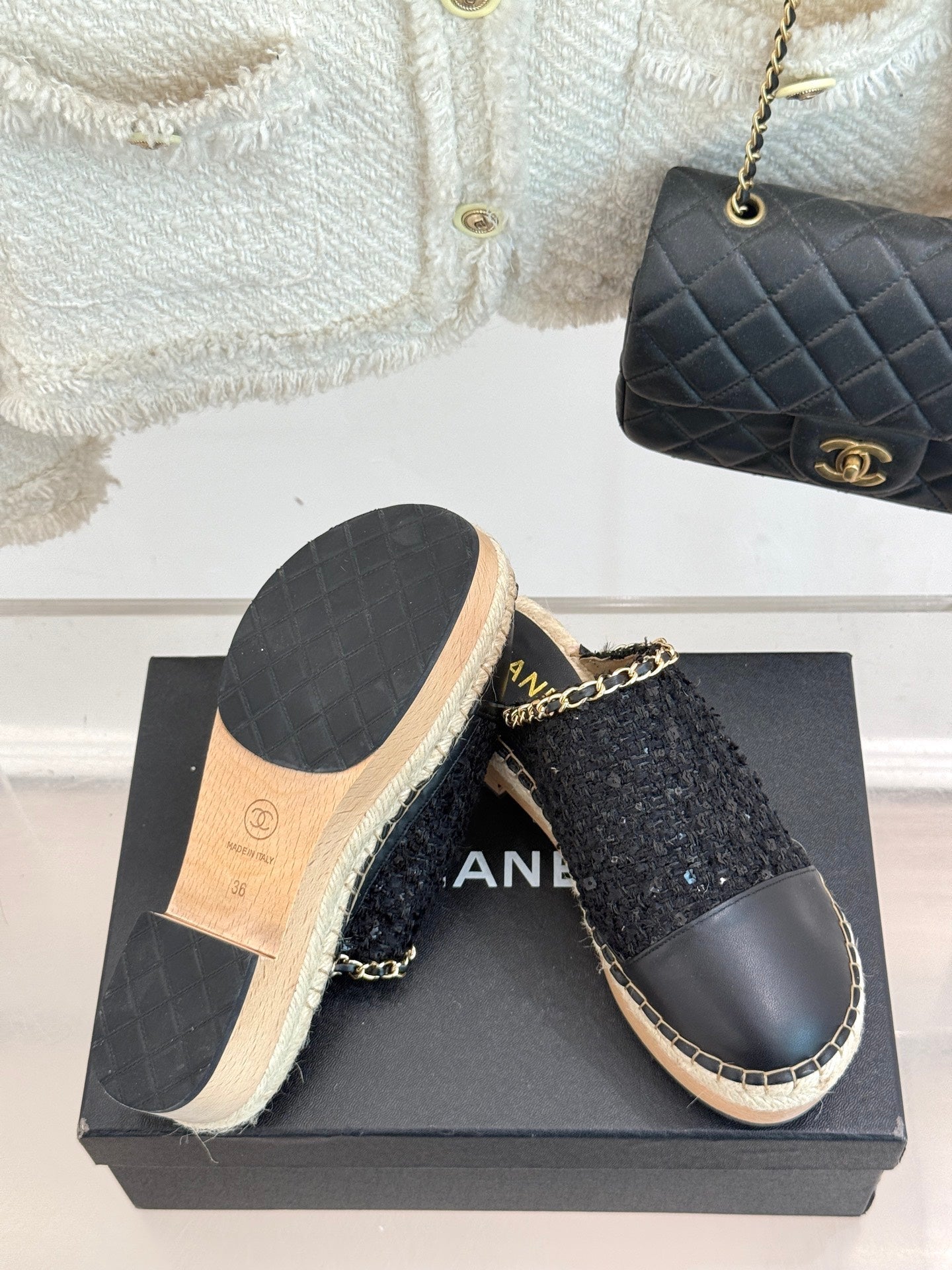 CC MULES 25SS 30 MM IN BLACK LAMBSKIN MIX TWEED - 35