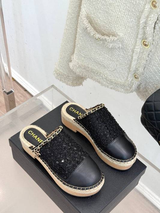 CC MULES 25SS 30 MM IN BLACK LAMBSKIN MIX TWEED - 35